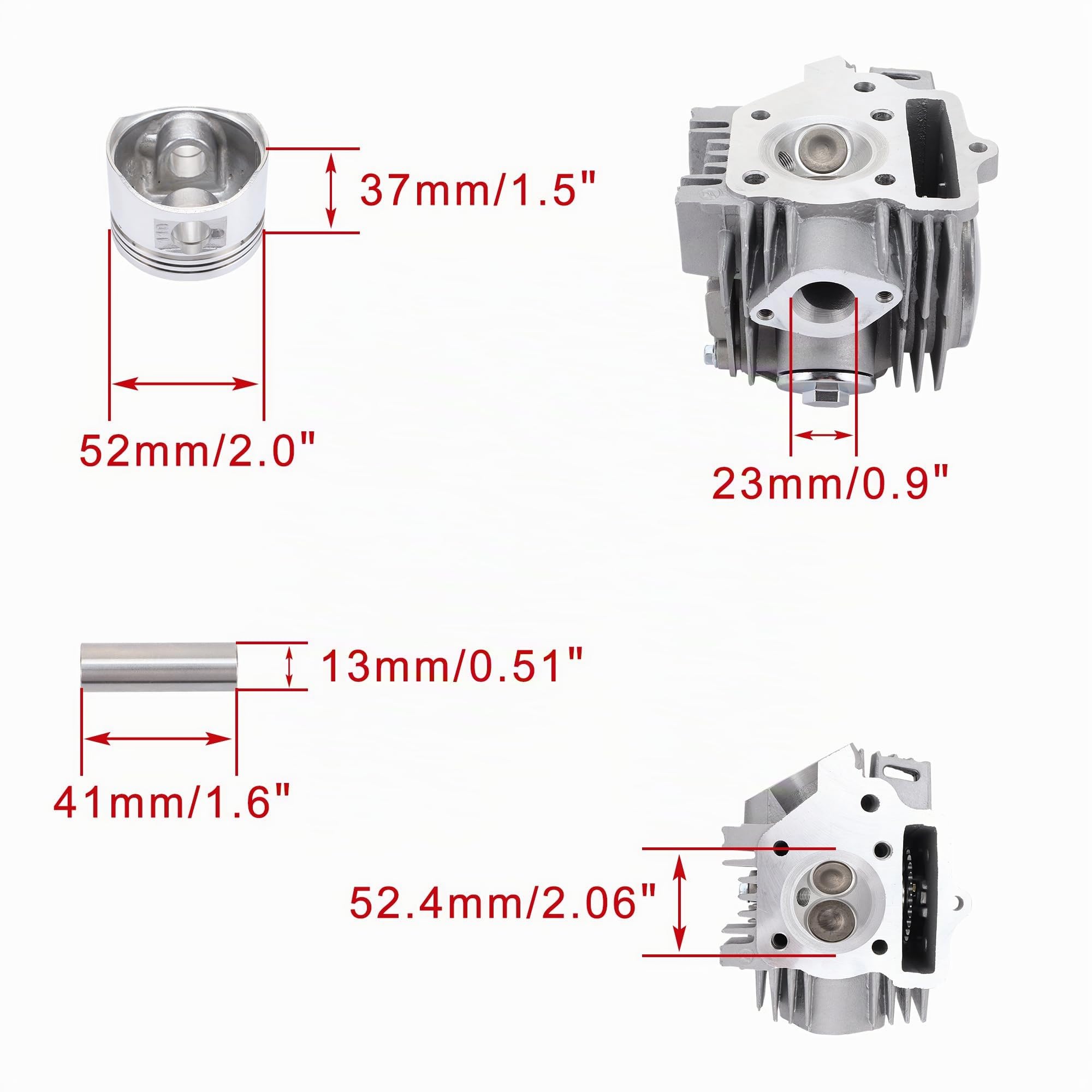 WOOSTAR 52.4mm Big Bore Cilindro y Pistón Completo Válvulas 66mm y Juntas Reemplazo para 4 Tiempos 110cc China Taotao Coolster Motor ATV Go Kart Dirt Bike