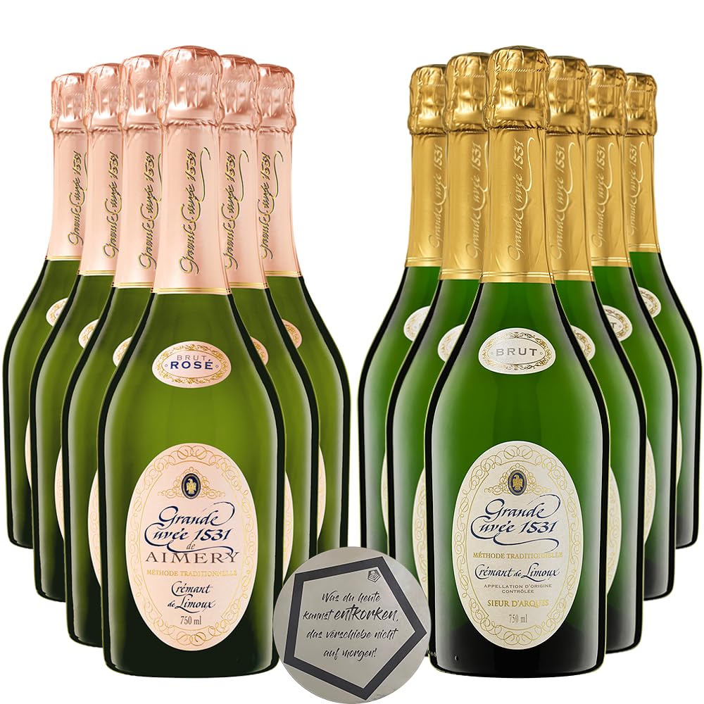 Sieur d'Arques | Grande Cuvee 1531 de Aimery Cremant Set - 6 Flaschen Rosé & 6 Flaschen Brut | 0.75 l | 12.50% vol inkl. LOVEVINO Silver Button Sticker