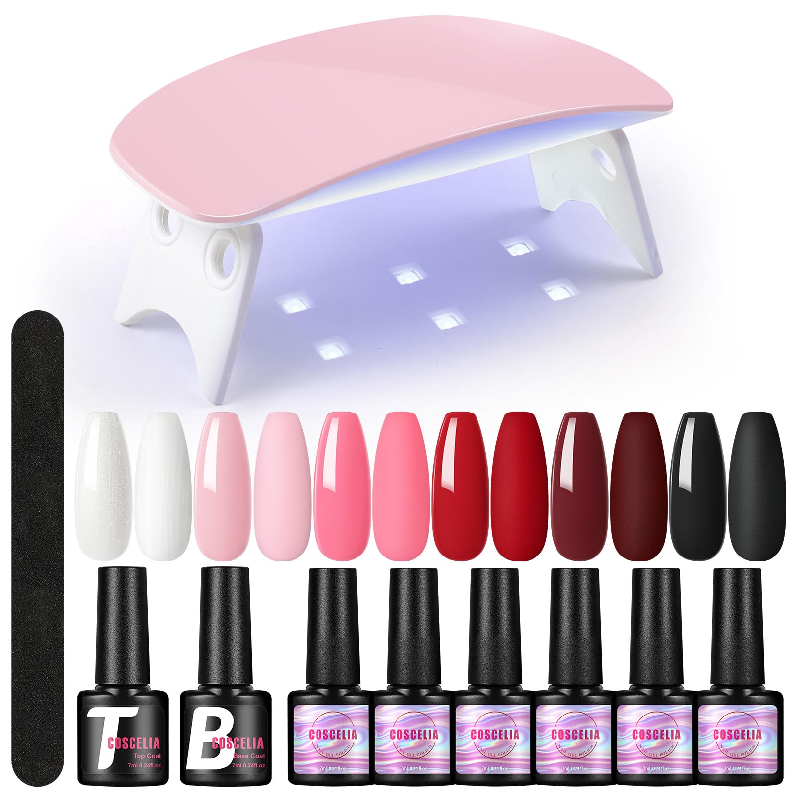 COSCELIA Kit Manicura Semipermanente Con Lampara Led Uñas Semipermanentes, Kit Unas De Gel De 6 Colores, Base Coat Y Top Coat Permanente, Accesorios Para Manicura