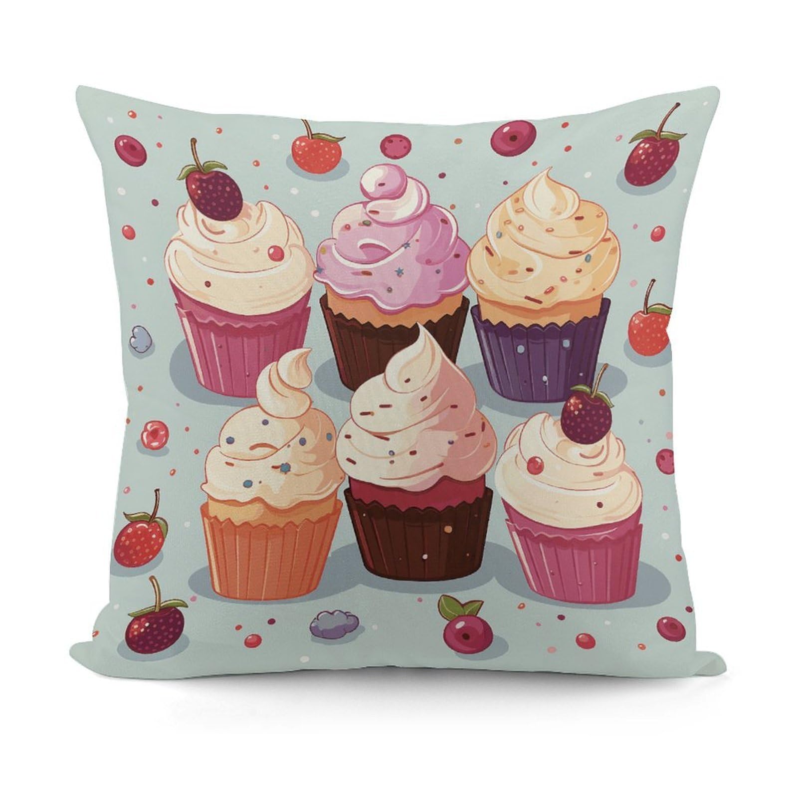 VstaDank Delicious Cupcakes Throw Pillow Covers Fade-Resistant Plush Pillow Case Cozy Square Cushion Case Removable Pillowcase Exquisite Pillow Shams Soft Pillow Protector 18"x18"
