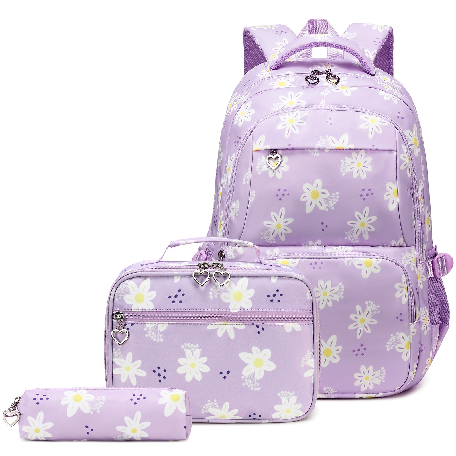 Joyfulife 3Pcs Daisy Backpack for Girls Backpack with Lunch Box Kids Bookbags Primary School Daypack Elementary Students Knapsack for Teens Girls