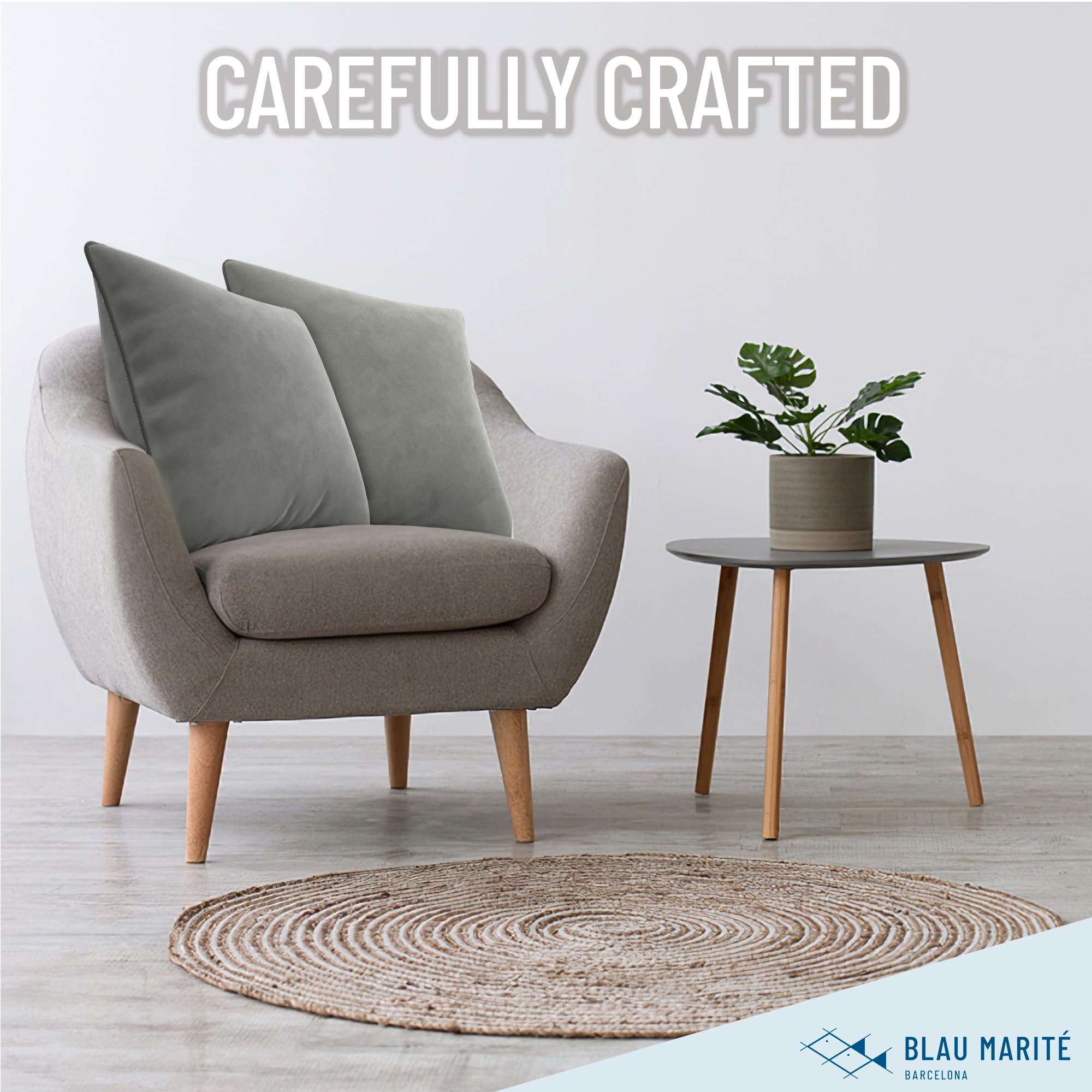 Blau Marité Set of 2 Velvet Throw Pillow Covers with Contrast Piping, Soft Decorative Cushion Covers, Dove Grey, 20"x20" (50x50 cm) - Image 3