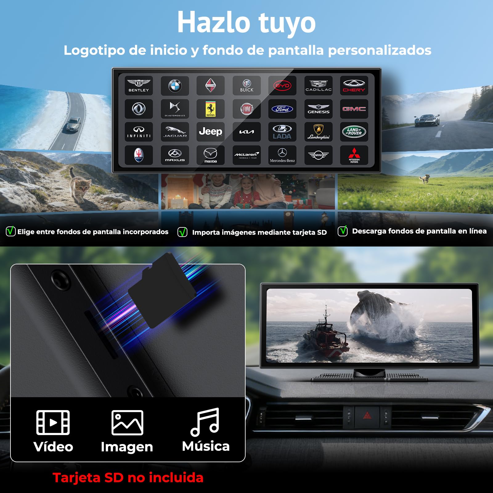 Pantalla CarPlay de 11.26" para Coche, Integrado con Netflix/YouTube/TikTok, Estéreo de Coche con Pantalla Táctil para Apple CarPlay y Android Auto, Control por Voz, Actualización OTA