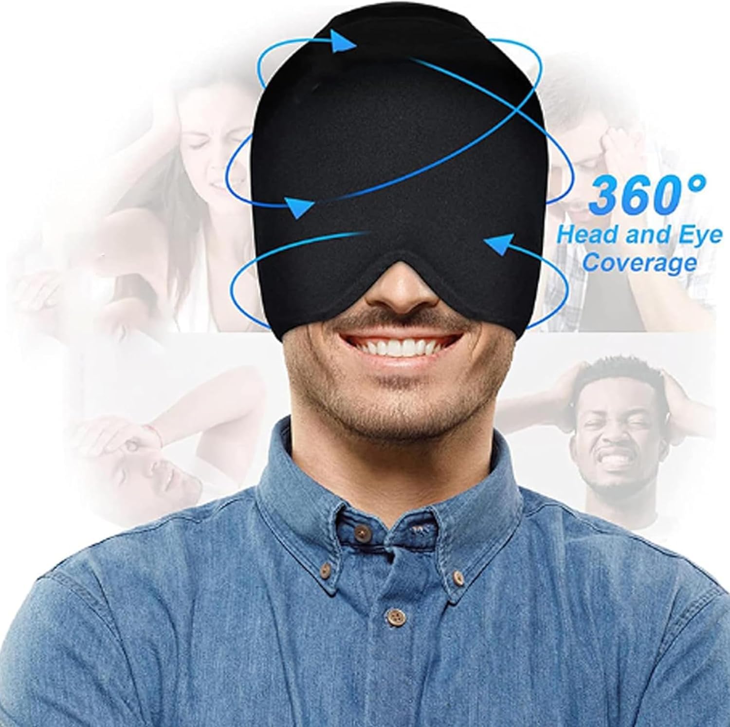 Gel cap Per Emicrania, un Buon Cappello Per Alleviare l'emicrania, Si Rilassa Quando Attacchi di Emicrania, Gel Riutilizzabile, Cappuccio per Emicrania e Sinusite che Copre la Testa(Blu)