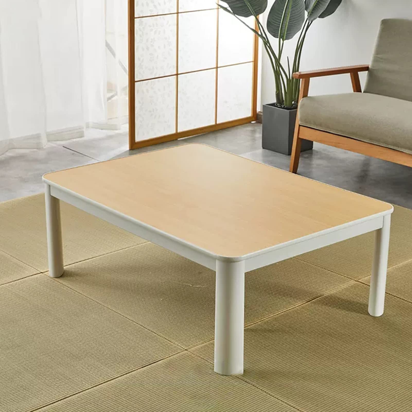 Stół grzewczy składany do przechowywania Tatami stolik kawowy Zimowe domowe stoły grzewcze Stół grzewczy + kołdra + dywan + grzejnik，Natural-105x75x41cm