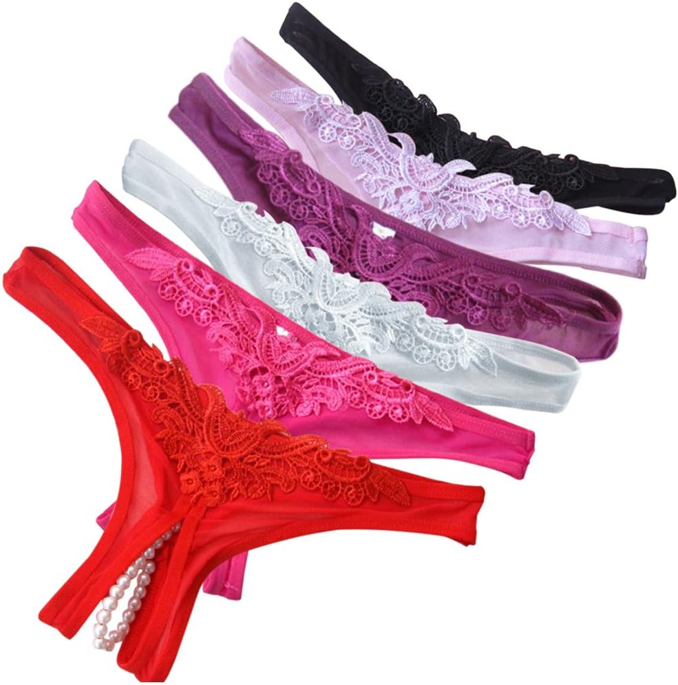 ICollection Lingerie Womens Lace And Open Crotch Pearl String Boy Short Underwear, White, Large-X-Large US