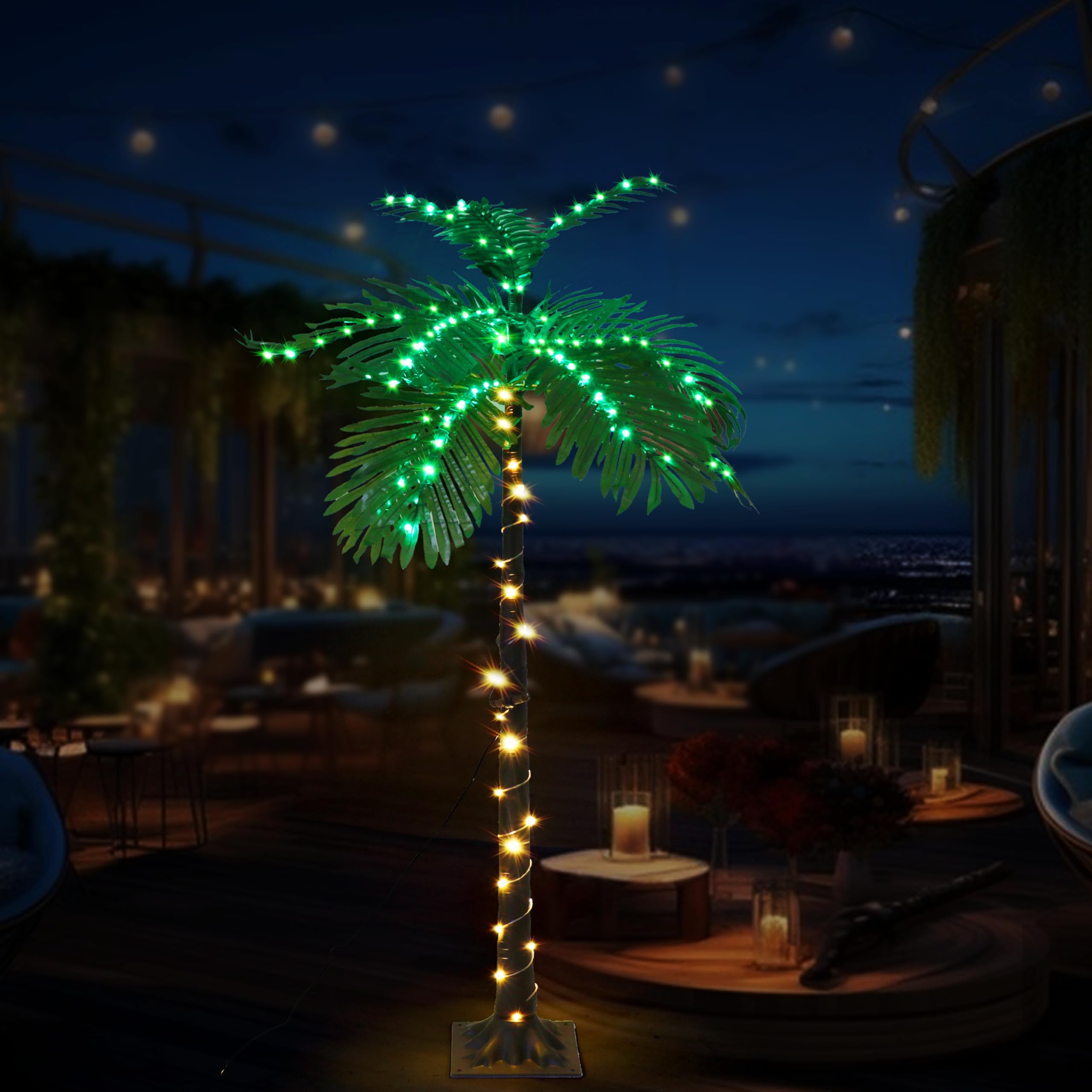 LKGOOD Artificial Lighted Palm Tree 4.7FT Light Christmas Tree LED Tropical Palm Trees Decoration Indoors Outside Patio Office Tiki Bar Beachy Pool Tropics