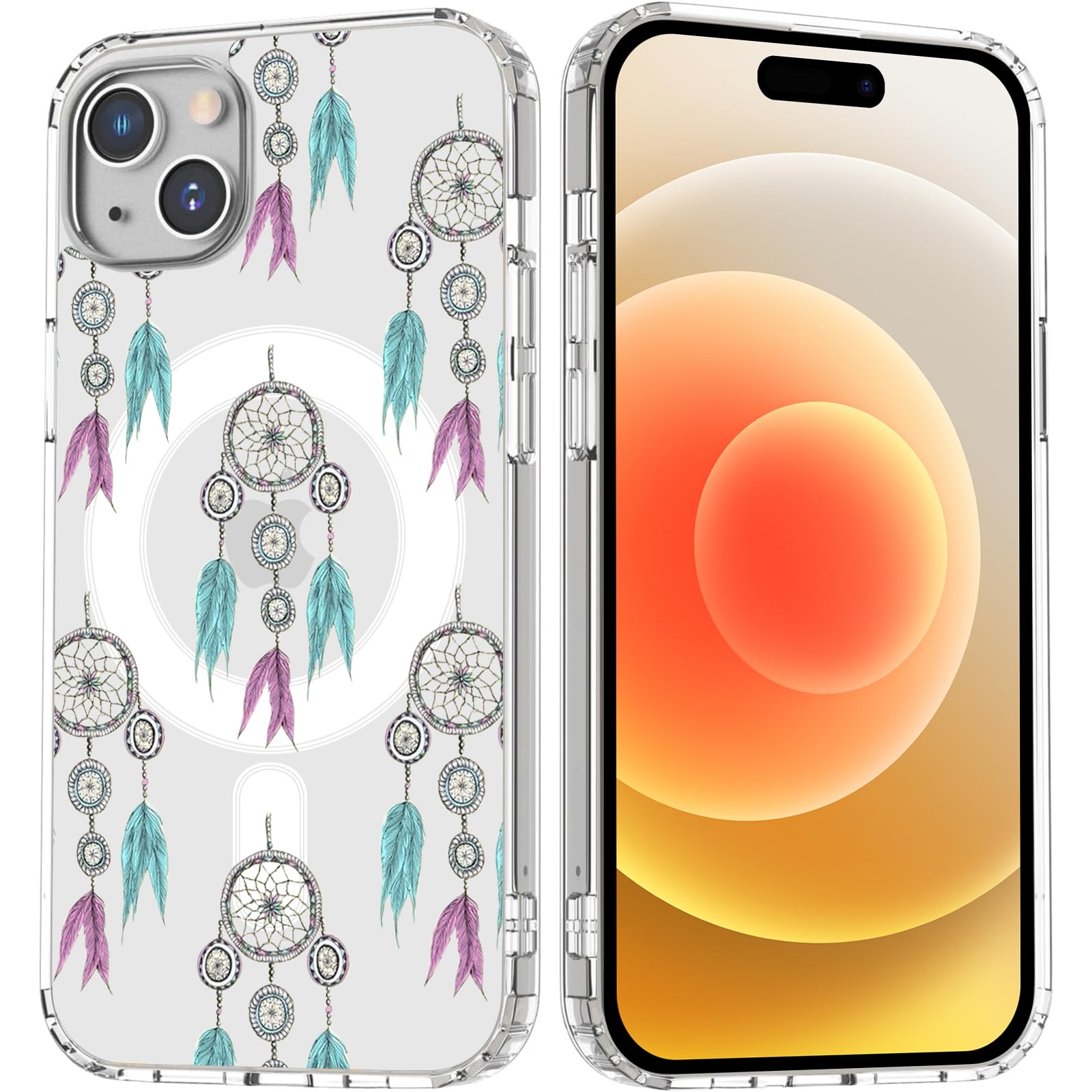 HQKALO Color Dream Catcher Magnetic Case for iPhone 12 Pro Max with MagSafe Wireless Charging Clear Art Decoration Painting Girls Woman Soft Slim TPU