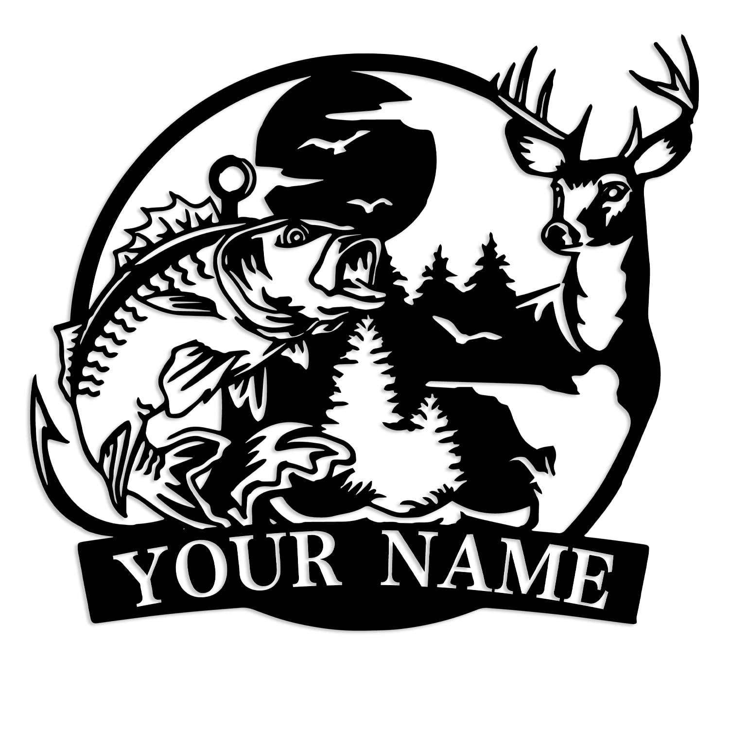 Kissesuu Deer I Custom Metal Deer Family Scene Outdoor Sign,Custom Deer And Fishing Metal Wall Art,Custom Mountain Forest Deer Hunting Metal Wall Art,Custom Deer Name Sign,Hunter Gift Family Name Sign (Deer I)