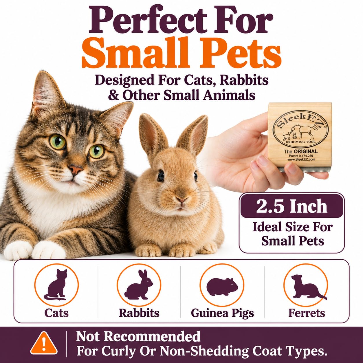 SleekEZ Cat Brush for Shedding - Deshedding Brush for Cats - Patented Grooming Tool for Removing Loose Fur, Undercoat & Hair - Made in USA - Works on Short, Medium & Long Coats view 6