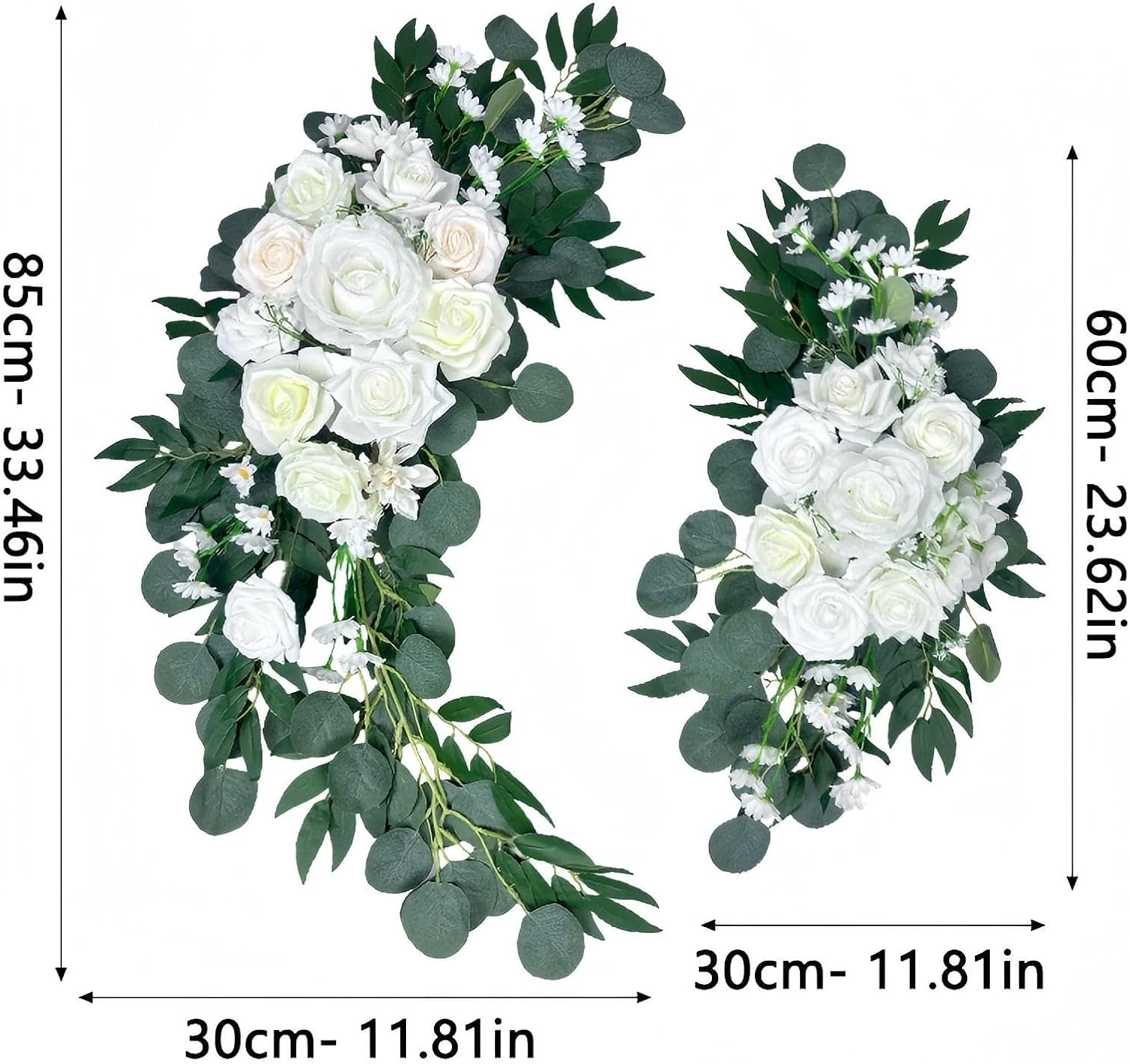 Wedding Arch Flowers Set of 2 White Floral Swag for Wedding Ceremony Backdrop and Reception Decoration