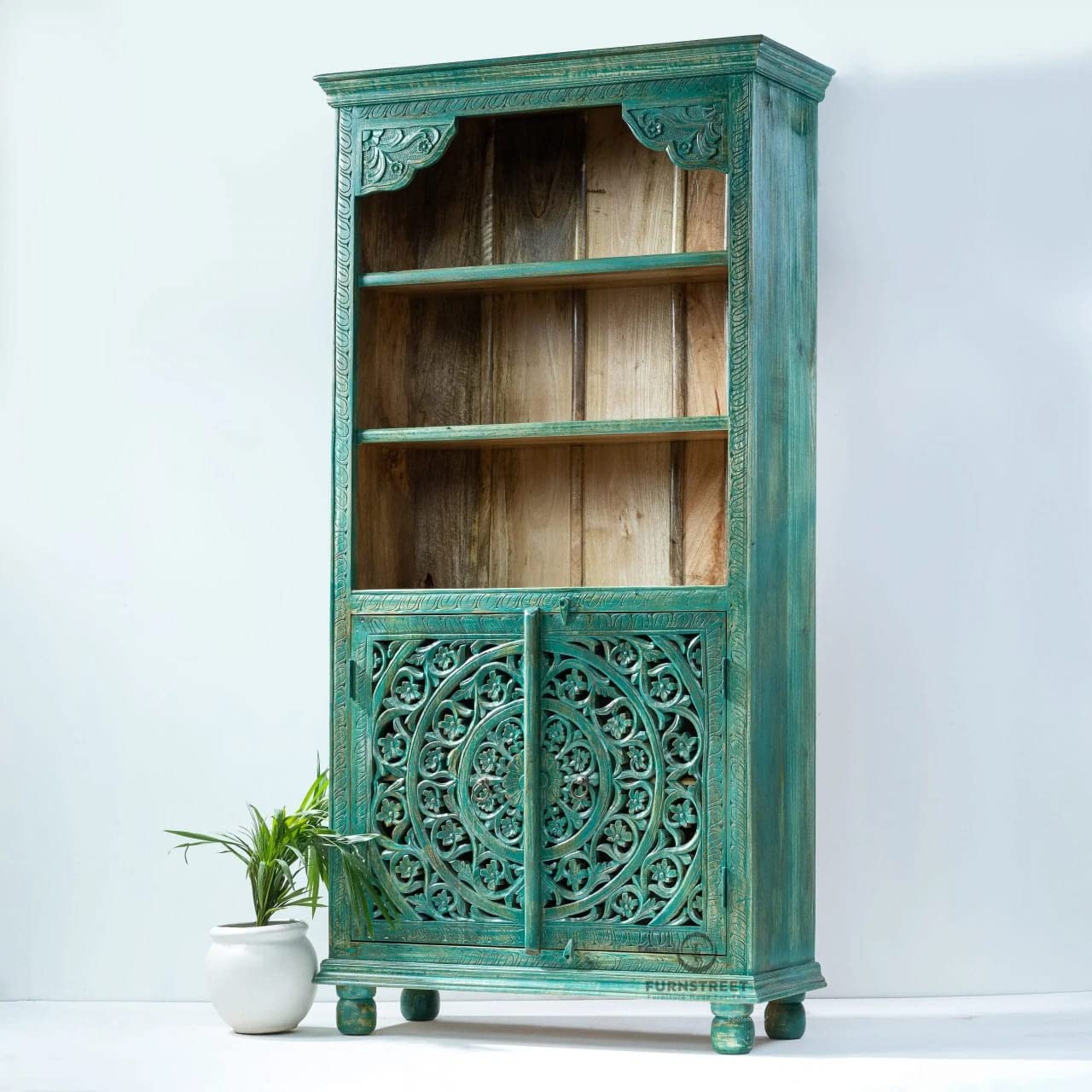 Hand Carved Solid Mango Wood Display Cupboard Cabinet for Bedroom Cabinets Wardrobe Home Decor Furniture - 40d X 91w X 183h Centimeters-image-11