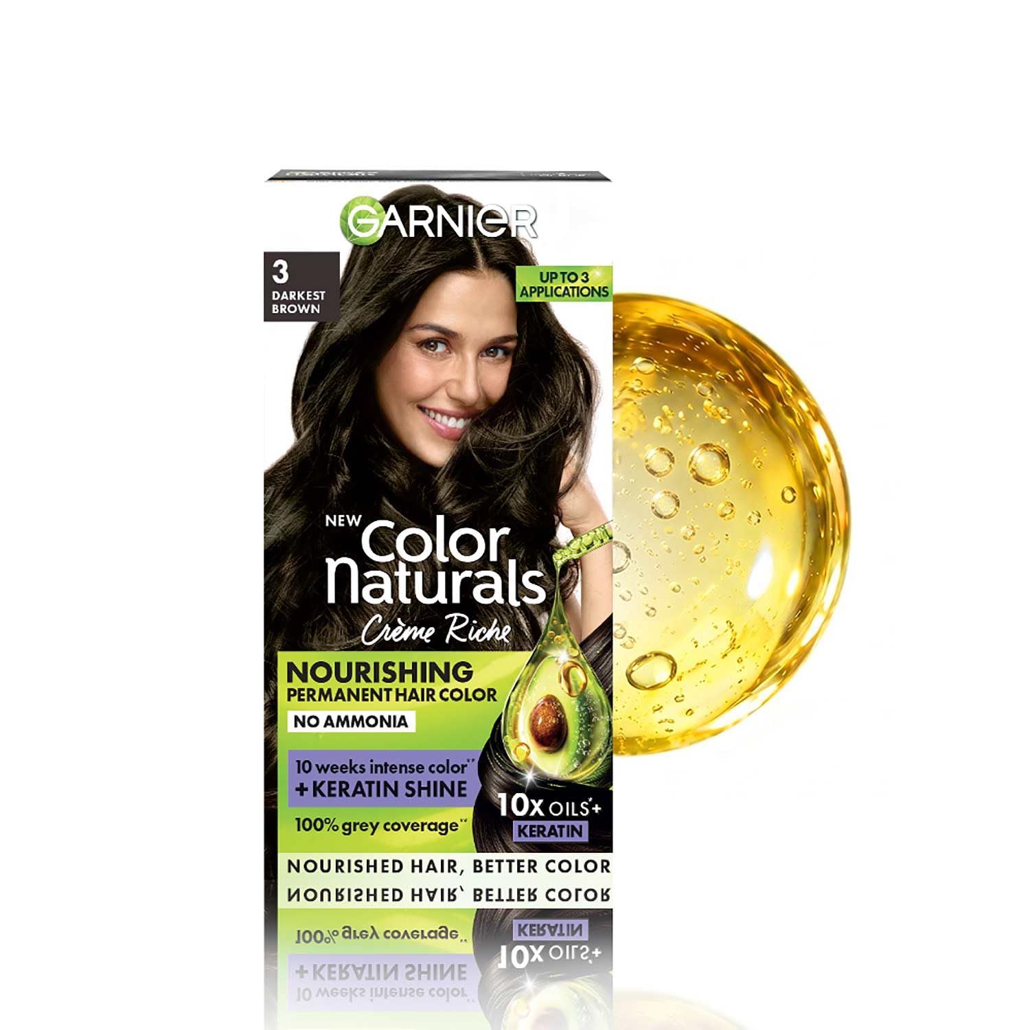 Garnier Color Naturals Crème hair color, Shade 3 Darkest Brown, 70ml + 60g