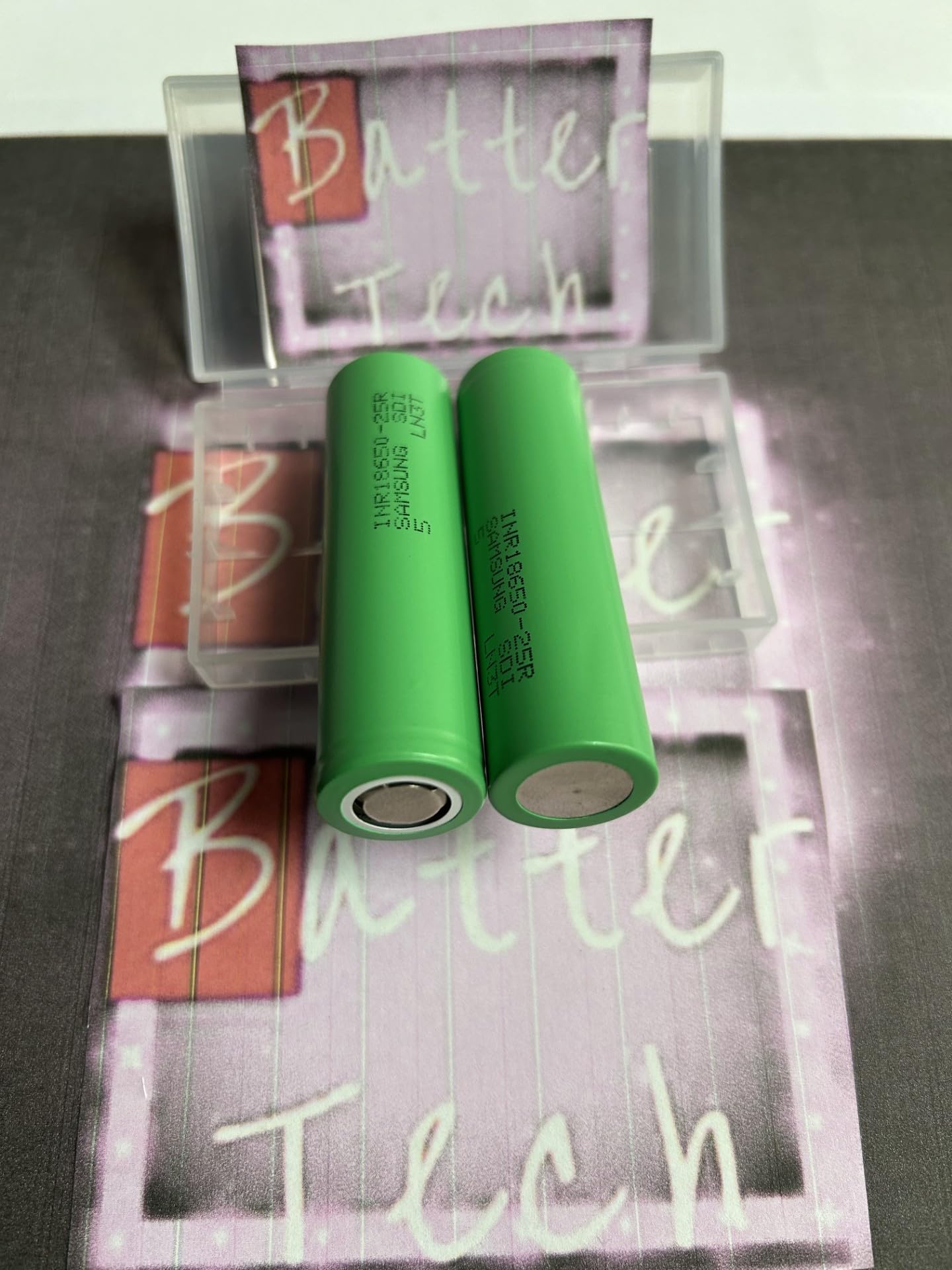 Batter Tech 2500mAh 3.7V Battery type Rechargeable Flat-Top NiMH Battery - Sam 25R Battery - Very High Performance & High Discharge Current Plastic case included Pack of 2 Batteries newest 202