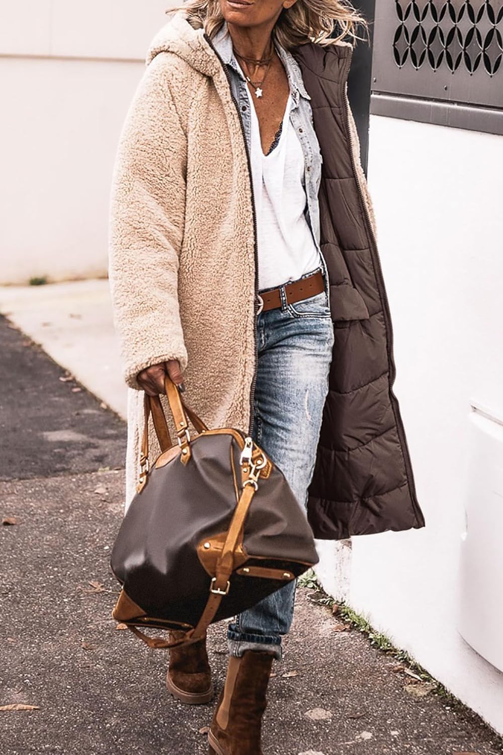 Piumino Caldo da Donna Ispessito Cappotto Parker Double Face Piumino Sottile con Cappuccio a Sezione Spessa Giacca Invernale Calda con Tasche sulle Maniche