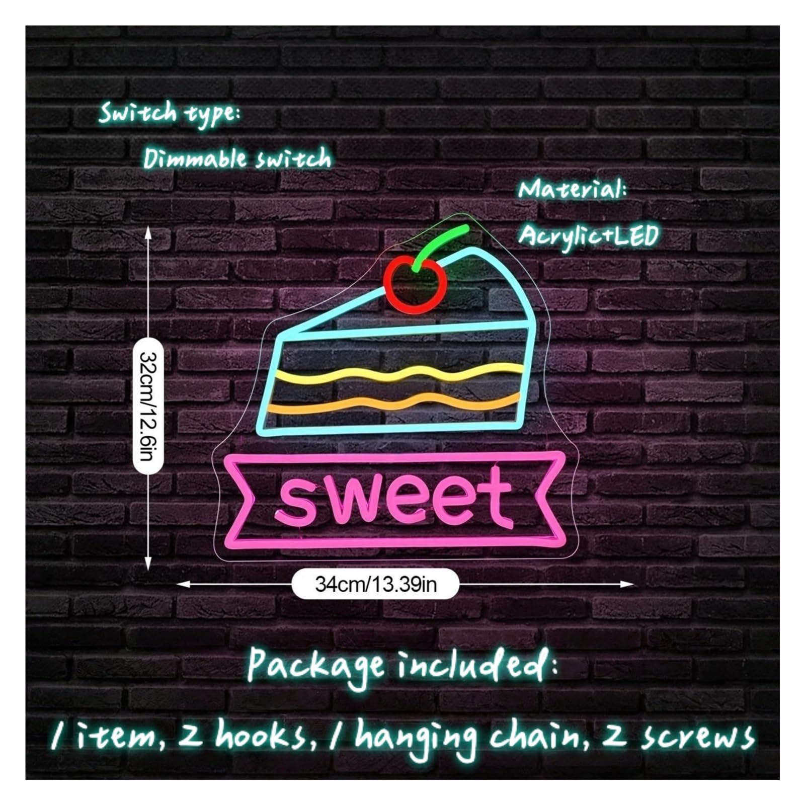 Decoración Lámparas Letreros De Neón Para Pasteles, Luces Dulces Alimentadas Por USB, Adecuadas Para Decoración Panadería, Tienda Postres, 32cmx34cm