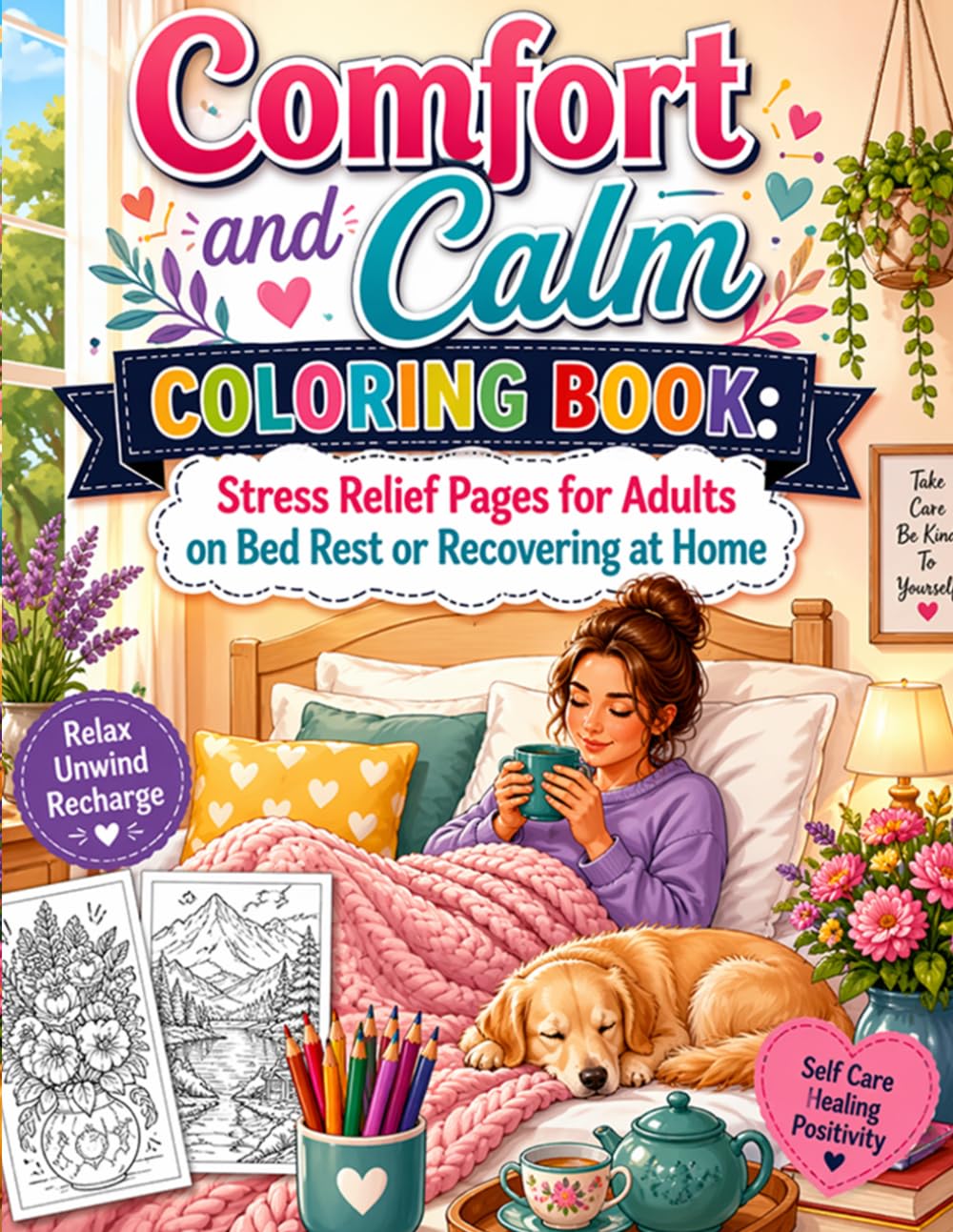 Comfort and Calm Coloring Book: Stress Relief Pages for Adults on Bed Rest or Recovering at Home: Relaxing and Easy Designs for Healing Rest Self Care and Peaceful Moments