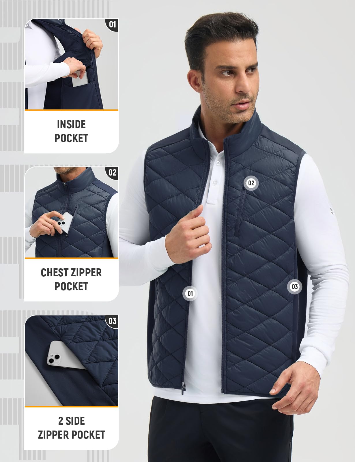 baleaf Chaleco de senderismo para hombre, chaleco acolchado acolchado para exteriores, para correr, golf, senderismo