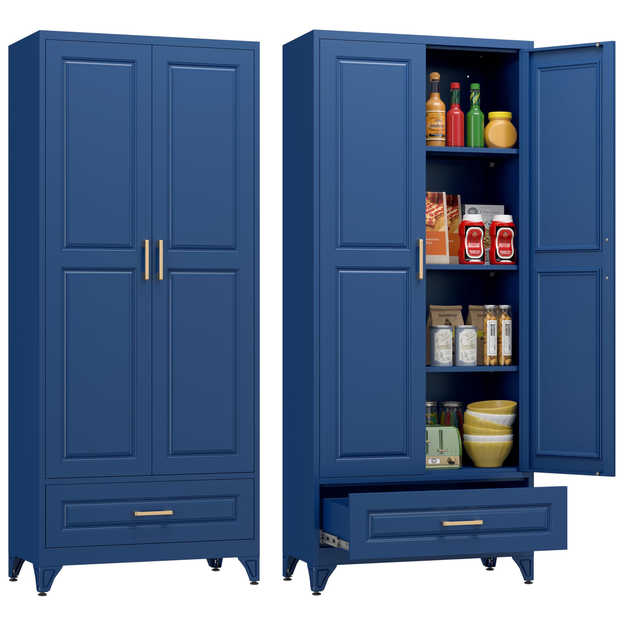 Polup 75" Metal Storage Cabinet, Tall Kitchen Pantry Cabinet with 1 Drawer