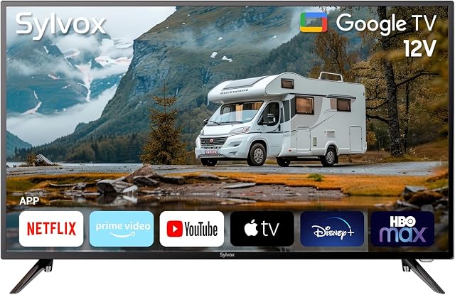 SYLVOX Intelligent RV TV, 40" 12-24V TV pour RV Campeur 1080P DC/AC Télévision assistée, Assistance Télécharger des apps, Google Assistant, Bluetooth WiFi, Intelligent TV pour Camion Home Car Campervan