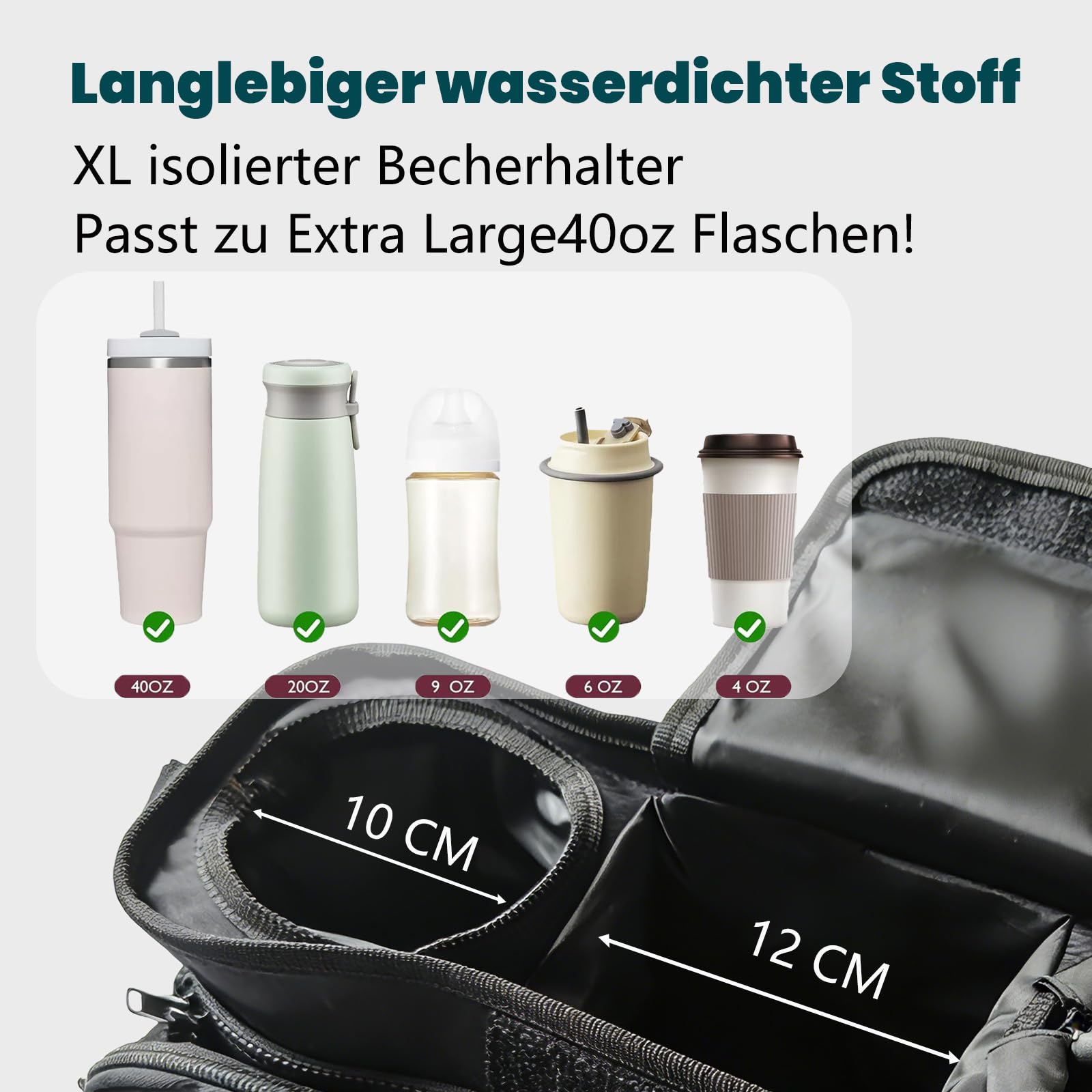 Kinderwagen Organizer Universal mit Isolierten Getränkehalter - Buggy Kinderwagentasche mit Verstellbarem Schultergurt, Wasserdichte Baby Zubehör Tasche für Windeln, Handys, Flaschen (Schwarz)