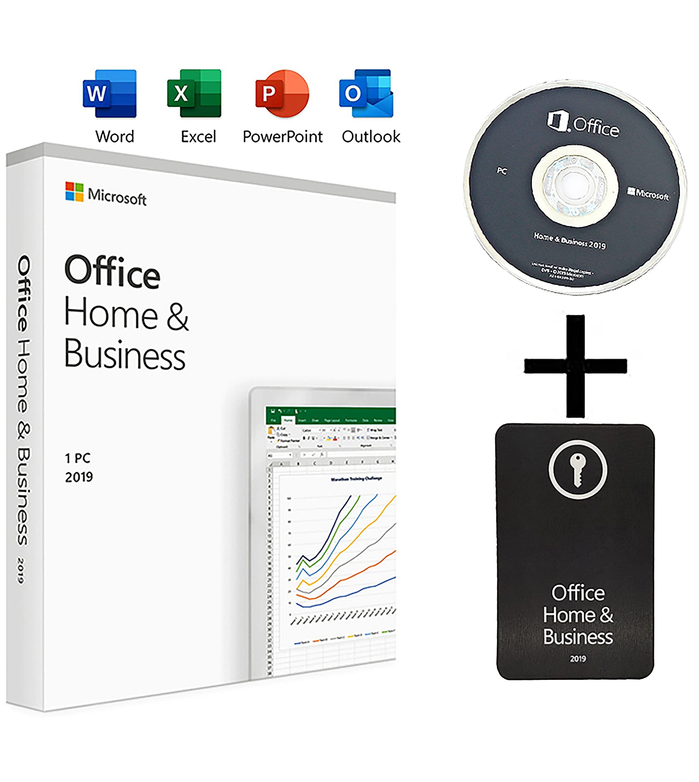 Office Home and Business 2019 DVD | New | Box | DVD | KeyCard- Office 2019 Home & Business | Full Re