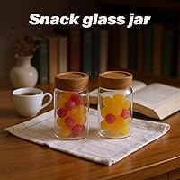 Vista 5 de Juego de 2 tarros de vidrio de 10 onzas de grado alimenticio con tapas de madera de acacia resistentes, sellables e impermeables, transparentes