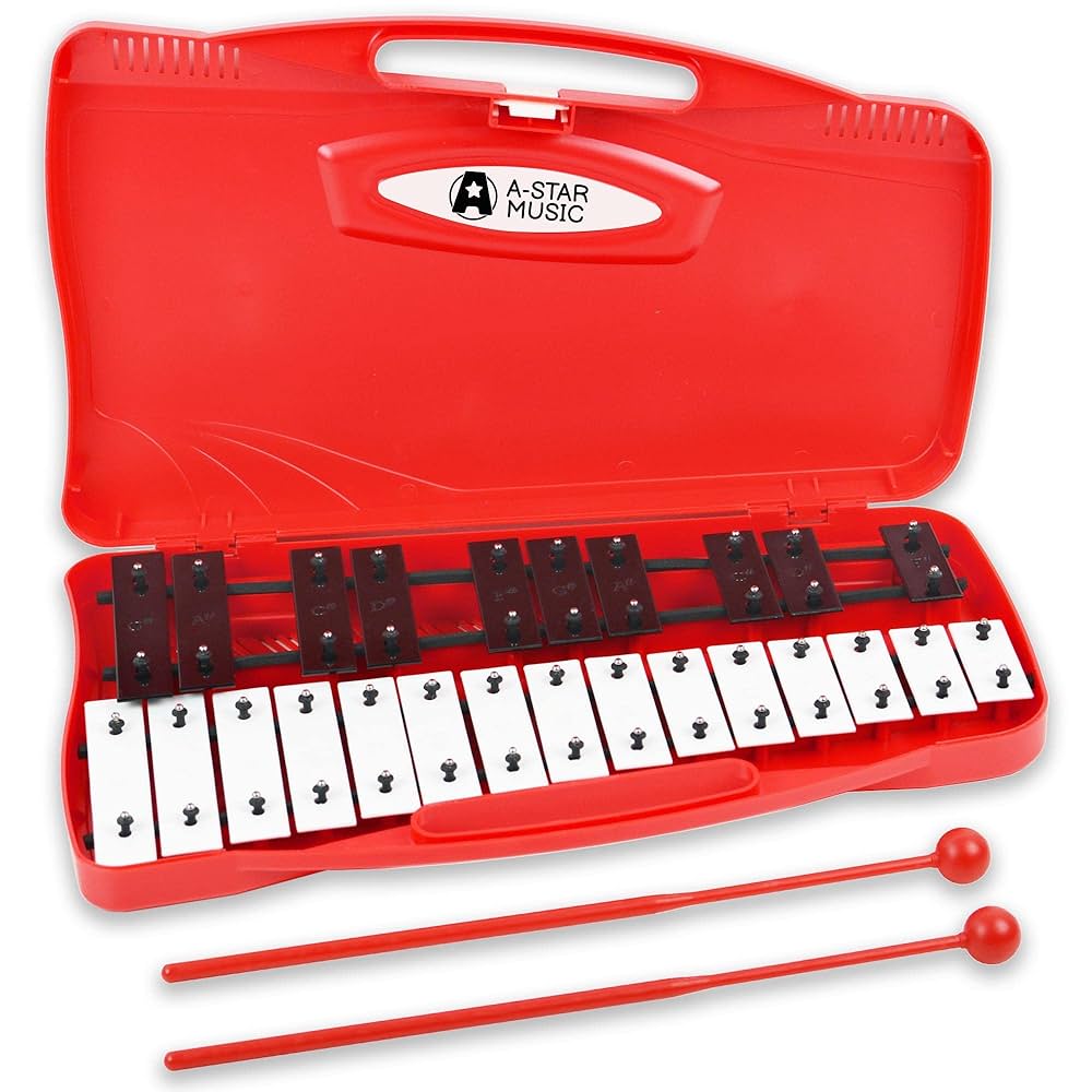 Glockenspiel 25 Notes - Metal Xylophone Chromatic - Easy Mic Cards With 23 Songs