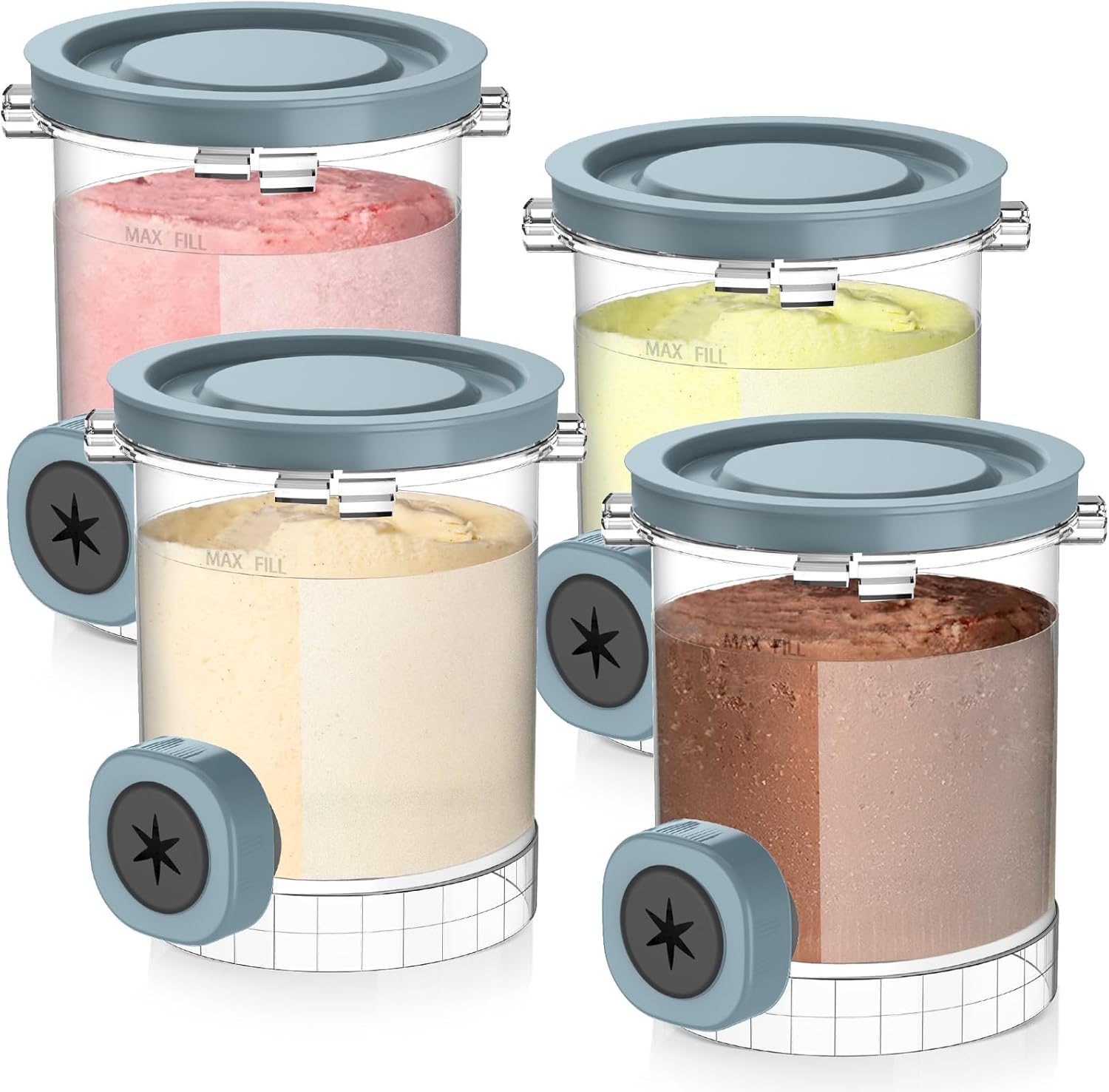 for Ninja Swirl Creami Containers 4 Pack, 16OZ Pints and Lids Compatible with NC701 Series Creami Swirl Soft Serve Ice Cream Makers, 13-in-1 Cups Replacement for Ninja Creamy Pints, Dishwasher Safe