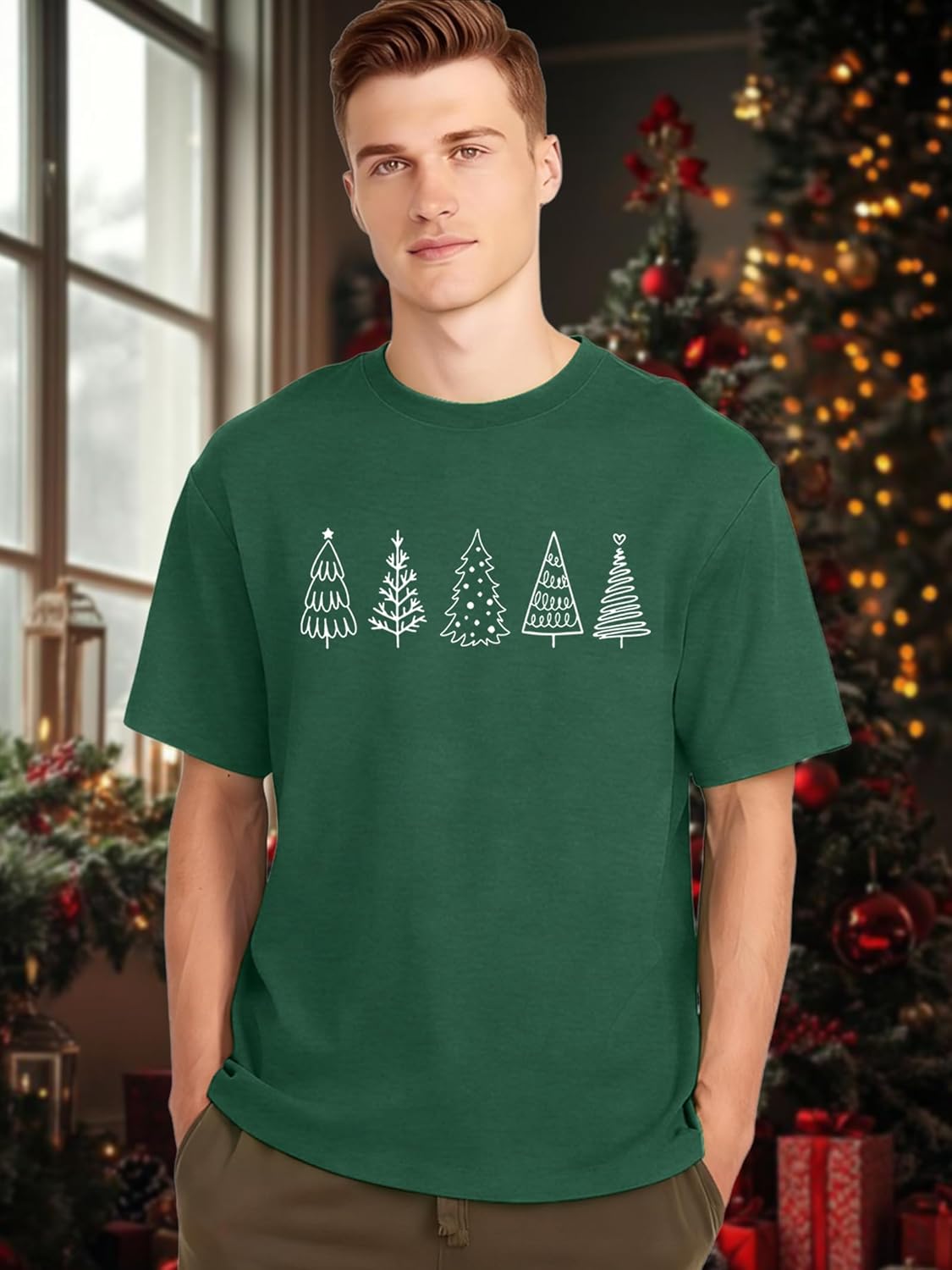 Christmas Shirts for Men: Xmas Holiday T-Shirt Merry and Bright Letter Tees Vacation Short Sleeve - Image 3
