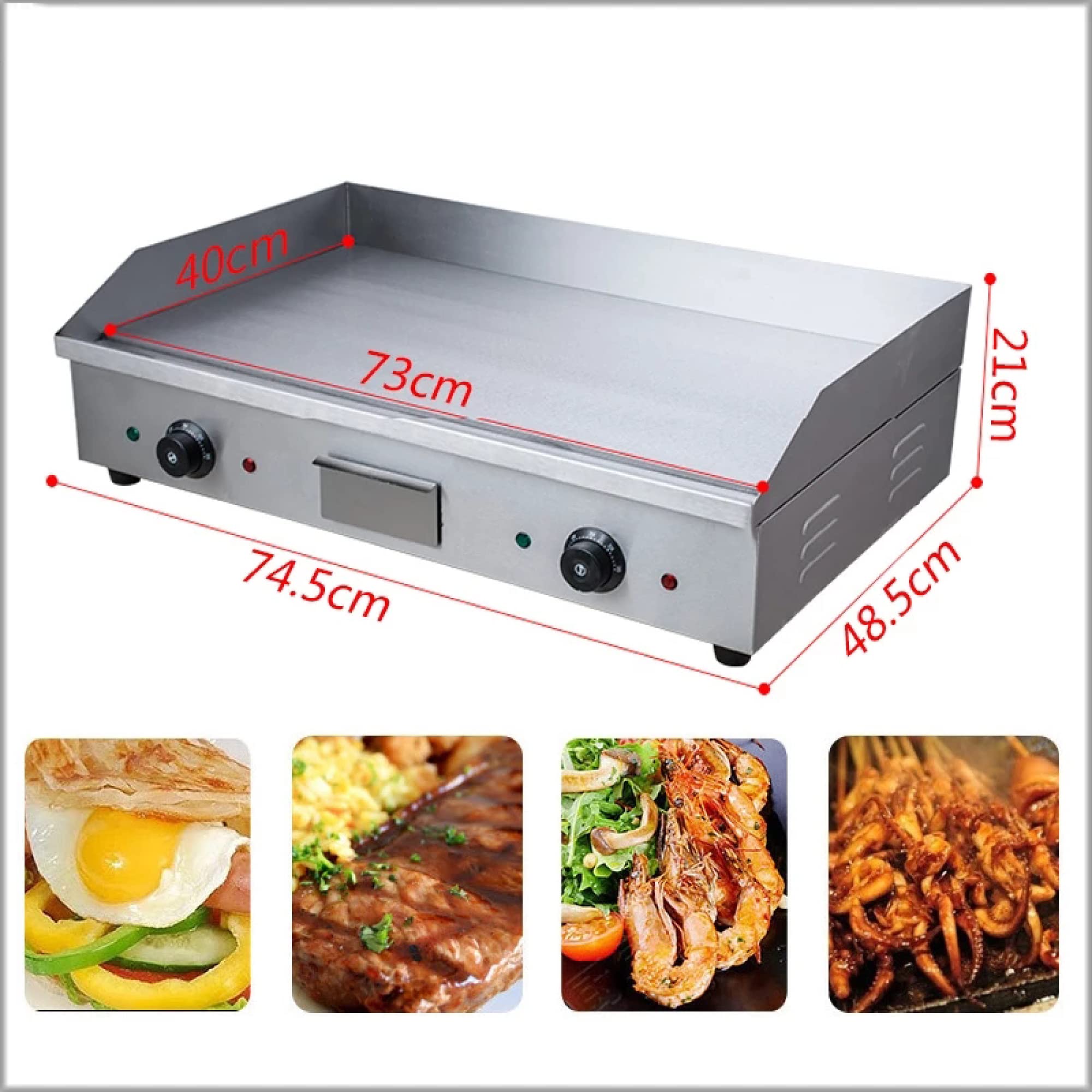 Helikim Stainless Steel Commercial Flat Top Grill/Non-Stick 4400W Electric Countertop Griddle for Restaurant Teppanyaki BBQ, Dual Temp Control from 50°c to 300°c
