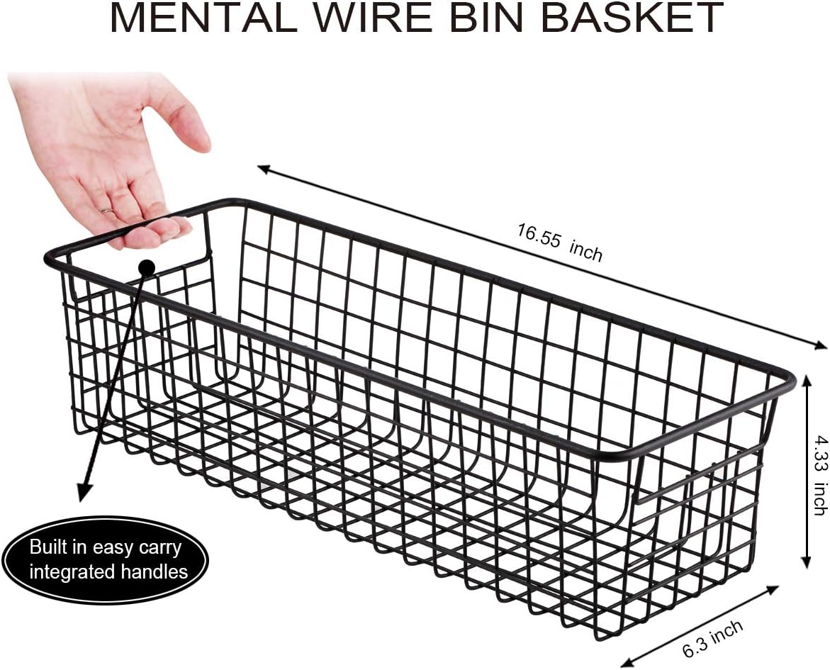 Sheechung Farmhouse Decor Metal Wire Storage Organizer Bin Basket(2 Pack) - Rustic Toilet Paper Holder - Storage Organizer for Bathroom, kitchen cabinets,Pantry, Laundry Room, Closets, Garage (Black)