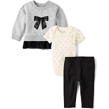 The Children's Place Baby Girls' And Newborn Long Sleeve Top,short Sleeve Bodysuit and Pant,3-piece Playwear Set