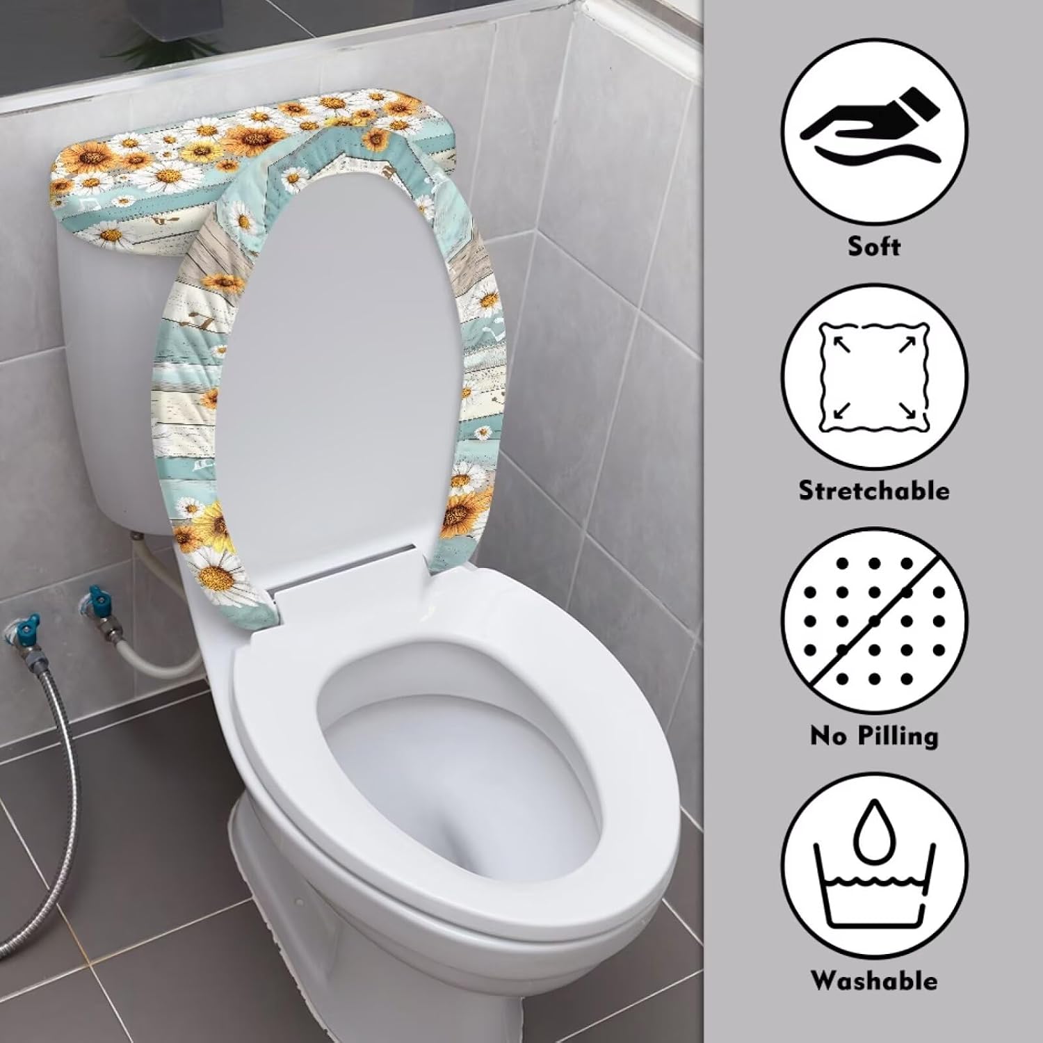 Galaxy Deer Print 2 Pcs Toilet Lid Cover and Toilet Tank Lid Cover, Bathroom Portable Toilet Lid Protector Set, with Elastic Bottom, Gifts for Family Friends image 3