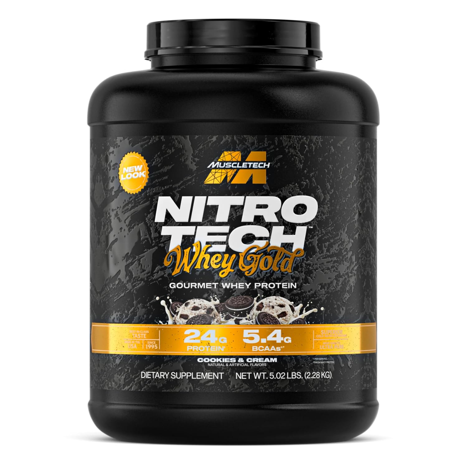 Nitro Tech Ultra-Pure Whey Protein Formula for Fast Recovery Gluten Free with 24 grams Protein, 5.3 grams BCAAs & 4 grams Glutamine & Precursor Protein Drink, Cookies & Cream, 5.00 lbs