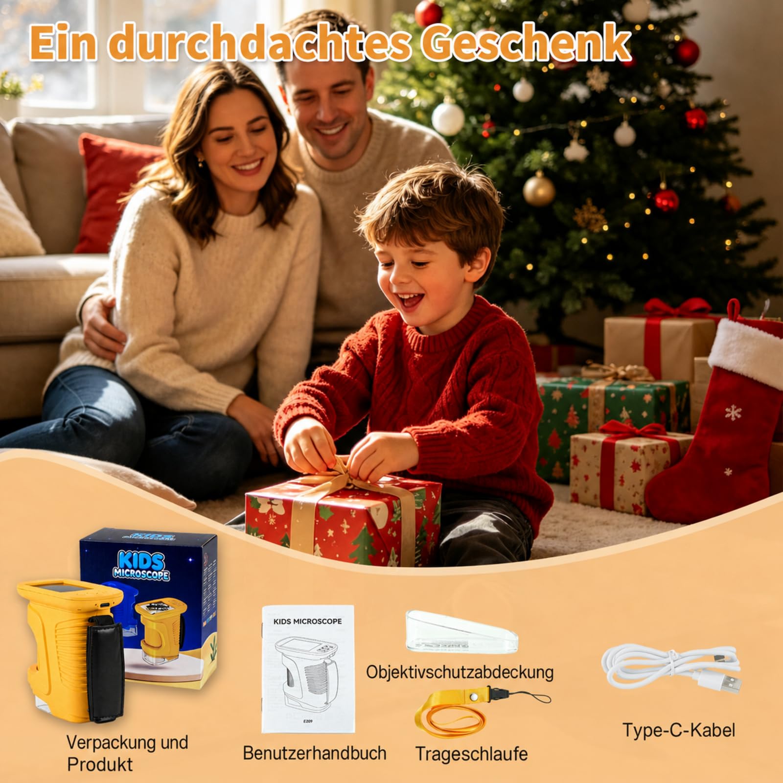 Microscopio per bambini, schermo IPS da 2,4 pollici, ingrandimento 1000x, microscopio digitale HD per bambini