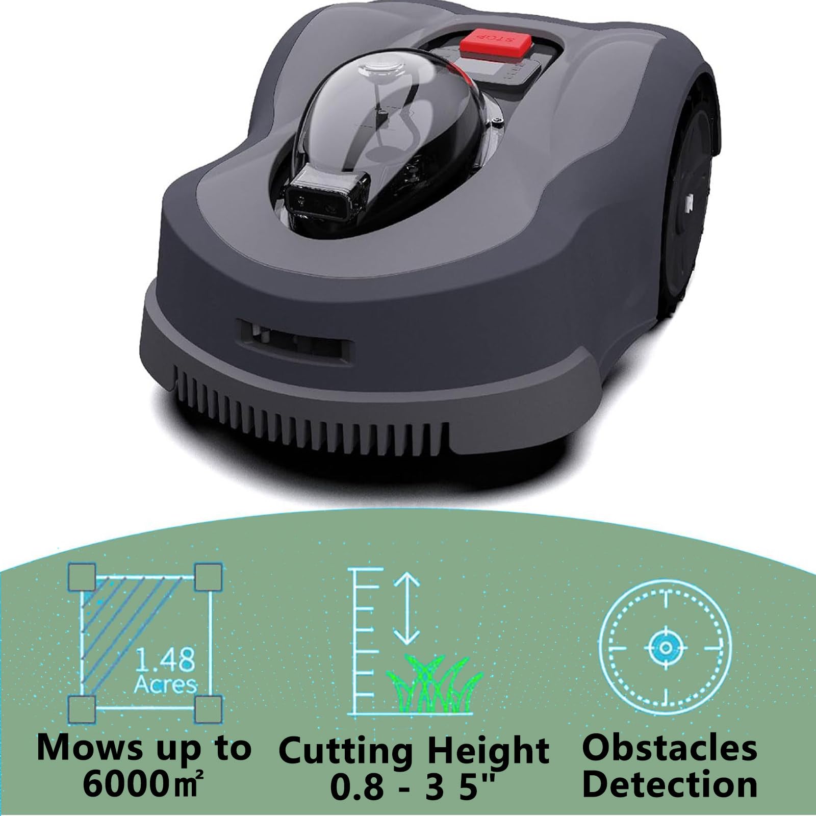 Dispositivo cortacésped Robot inalámbrico para Jardines de hasta 3000/6000㎡ Evitación de obstáculos 3D, Cable sin límites,Mowsupto1.50Acres(6000㎡)