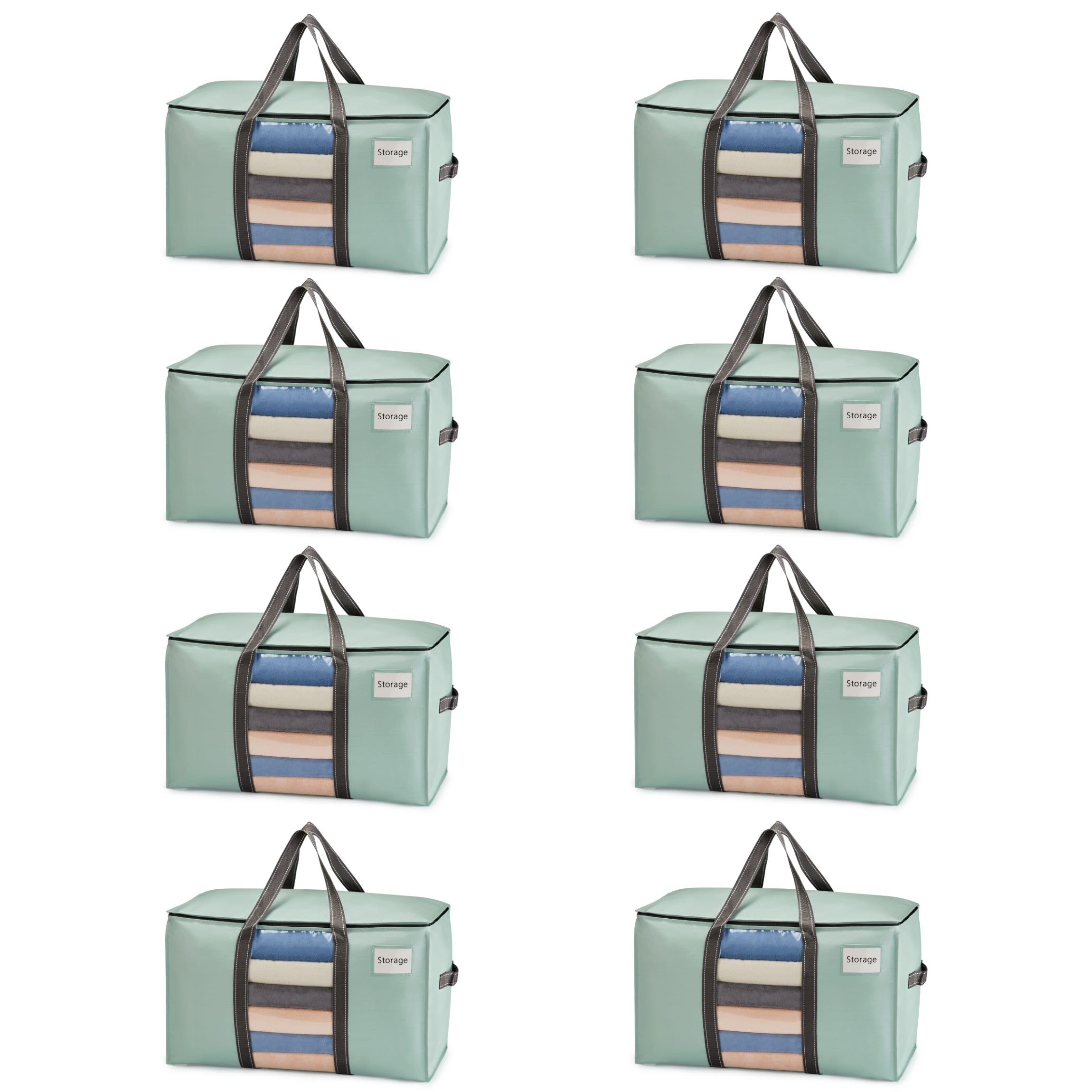 VENO 8 Pack Heavy Duty Moving Bags for Clothes,Extra Large Moving House Essentials,Underbed Storage Packing Boxes for Duvet,Waterproof Laundry Bags Organiser (Light Green,8 Pack)