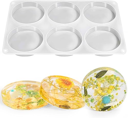 Molde de posavasos redondos profundos de 6 cavidades, moldes de resina gruesa, para resina epoxi, para preservación de ramo de flores, decoraciones,