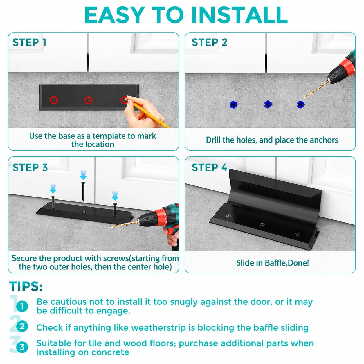 Soporte de seguridad para puerta – Barricada de bloqueo de puerta de aleación de aluminio resistente – Barricada de seguridad para puerta interior con imperfecciones, puertas estándar, puertas