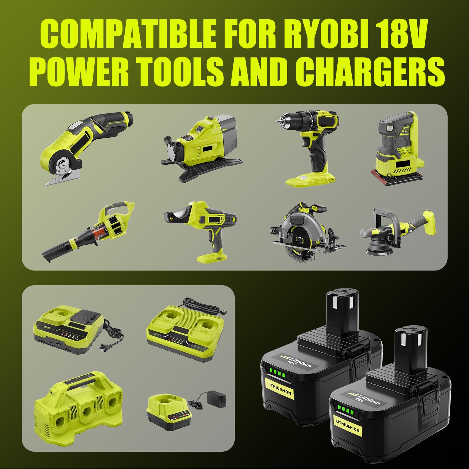 2Stück 18V 5.0Ah P108 Ersatzakku für Ryobi 18V Werkzeuge