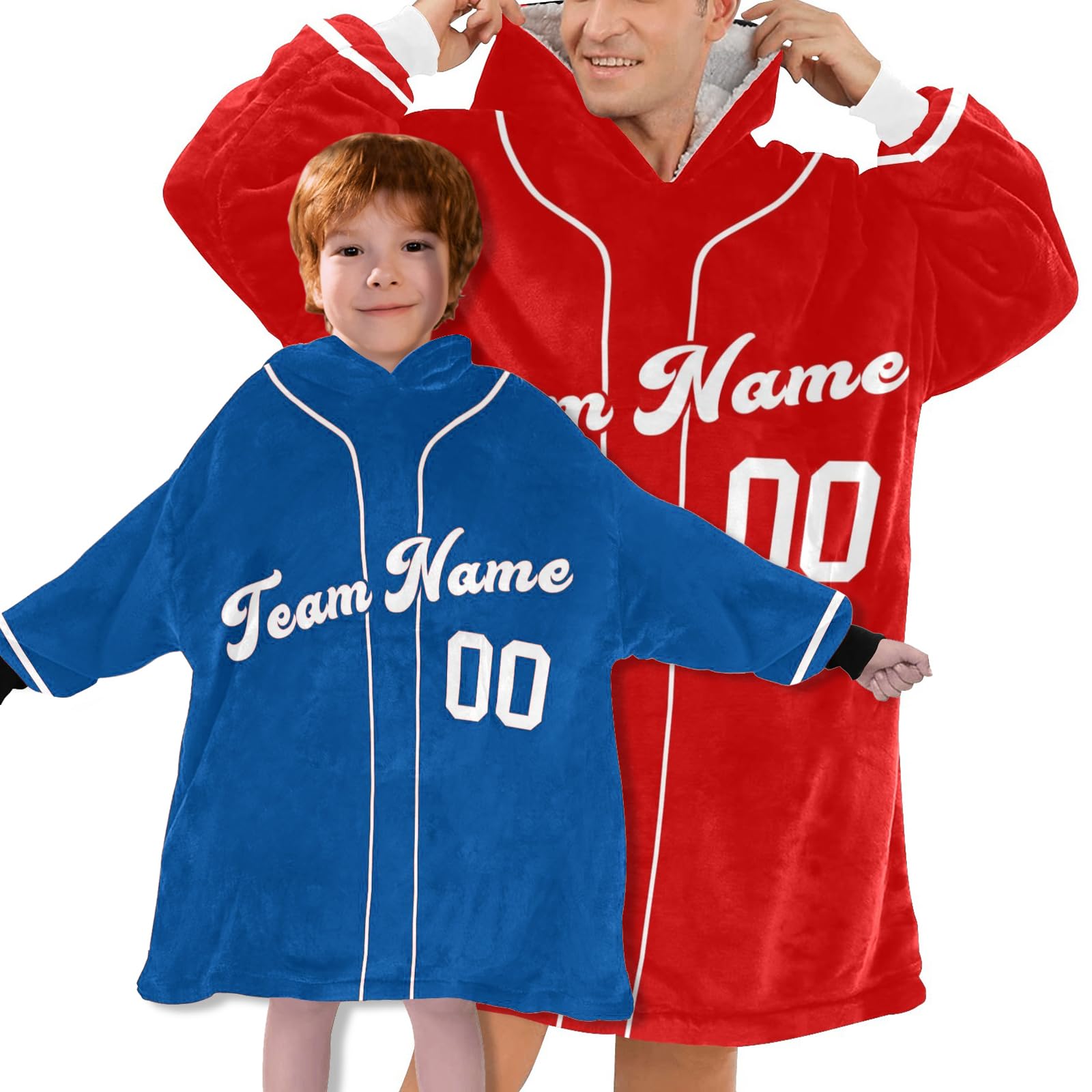 Baseball Hoodie Blankets Custom Name Team Number Personalized Wearable Sherpa Blanket for Kids
