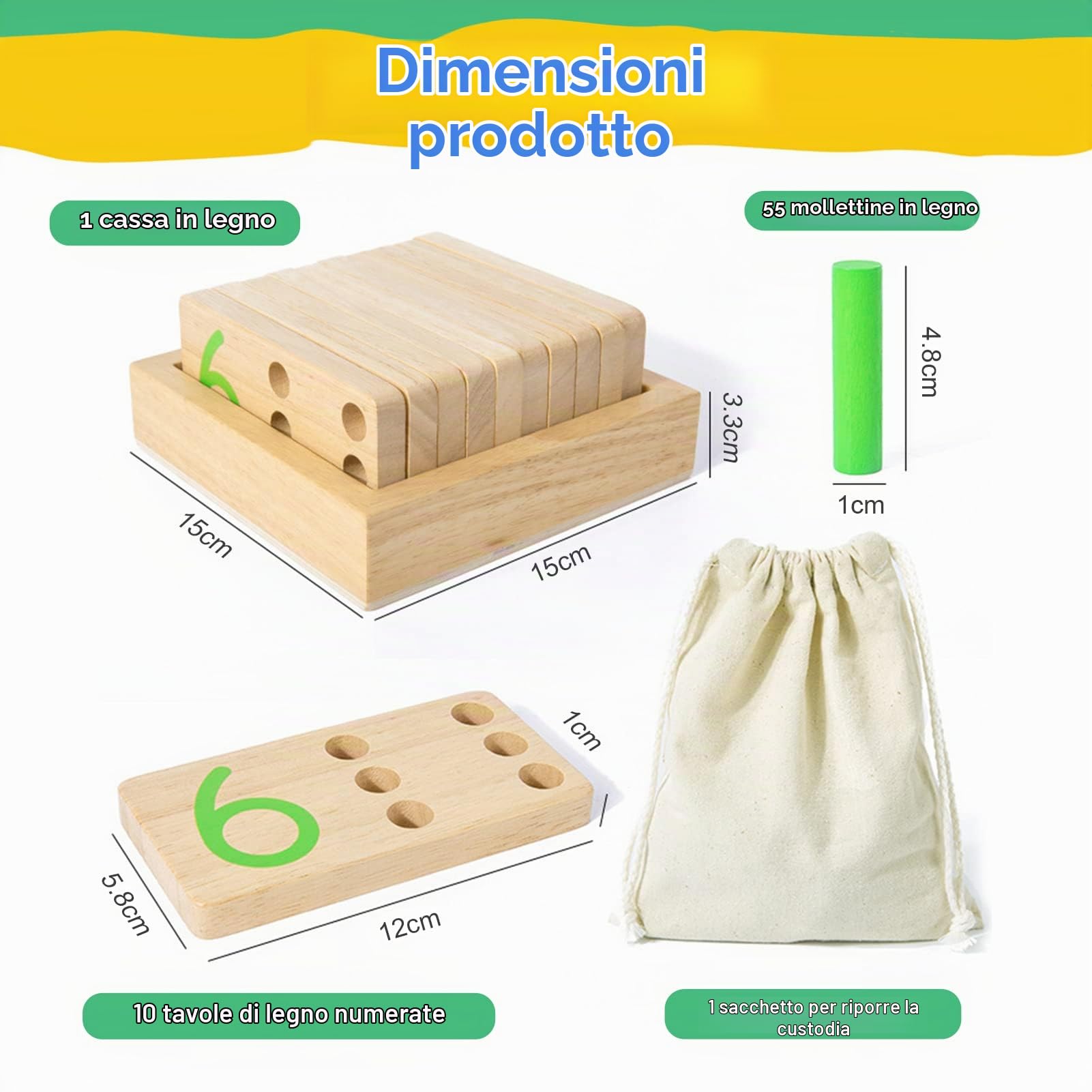DINORUN Giocattoli Montessori Giocattoli in legno Conteggio Bastoni Numero Matematica Giochi con Borsa di Immagazzinaggio Regali Educativi per Bambini 3 4 5 Anni Ragazze e Ragazzi