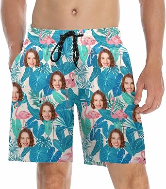Custom Swim Trunks with face Personalized Photo Gifts Swim Shorts for Men Customized Novelty Beach Board Short for BF