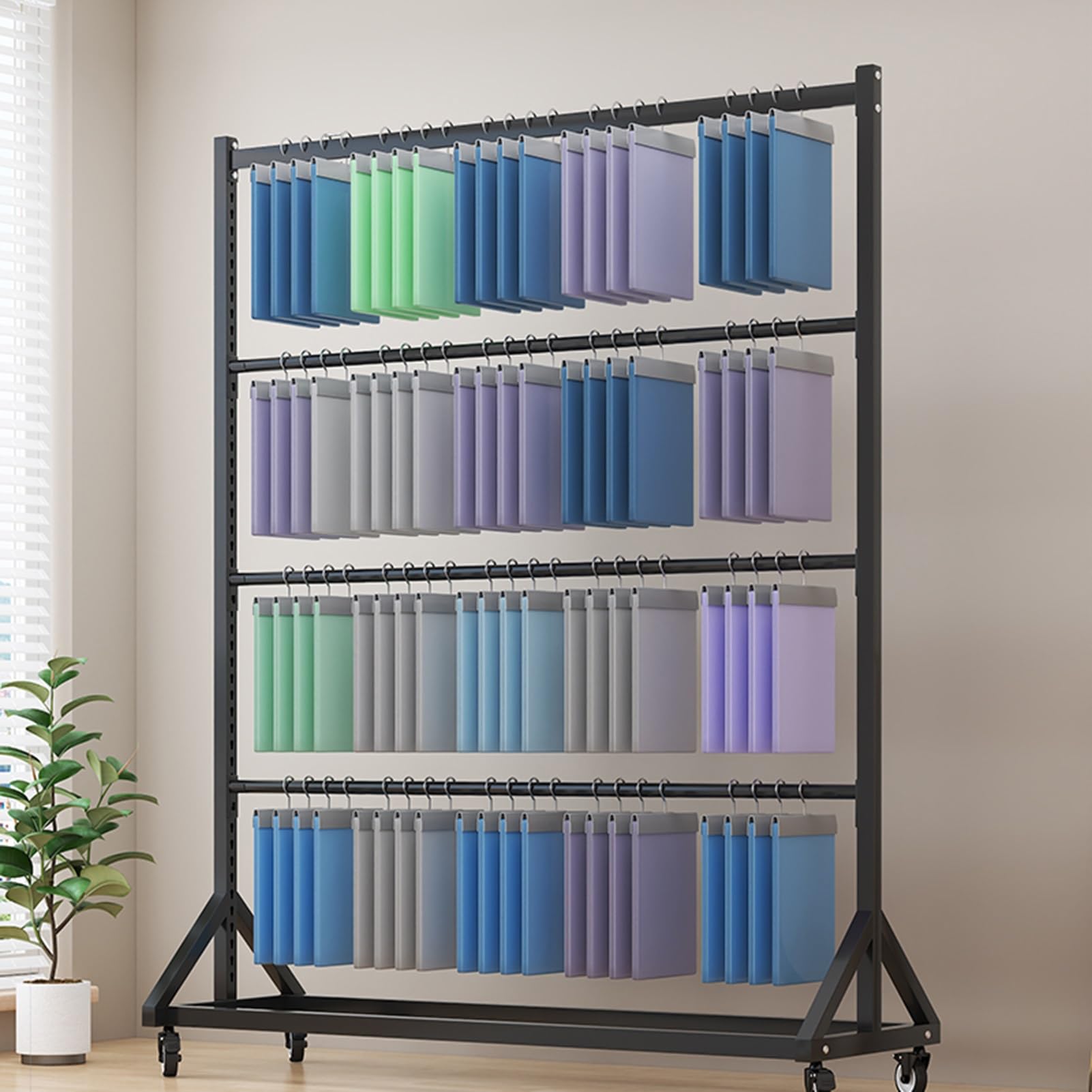 Sample Fabric Display Rack, Curtain Color Card Display Stand, Movable Heavy Duty Steel Scarf Hanger, Commercial Organizer Holder with 3 Hanging Rod for Displaying Blanket Quilt Scarf Towel Mat(166cm(6