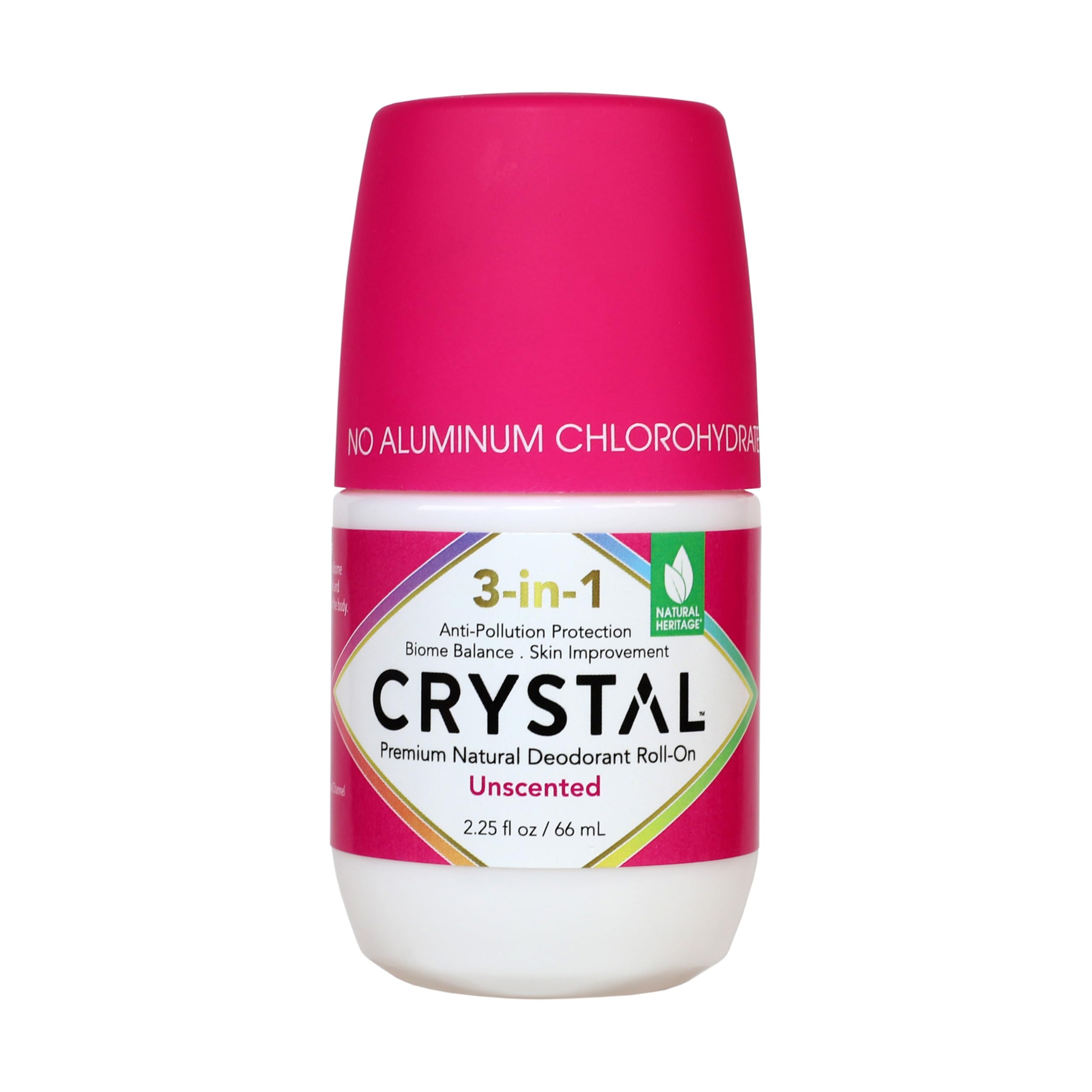 Crystal 3-in-1 BioHealth Deodorant, Unscented, Natural Odor Protection with Aloe & Hyaluronic Acid, Microbiome-Friendly, Moisturizing, Anti-Pollution Formula (2.25 Fl Oz)