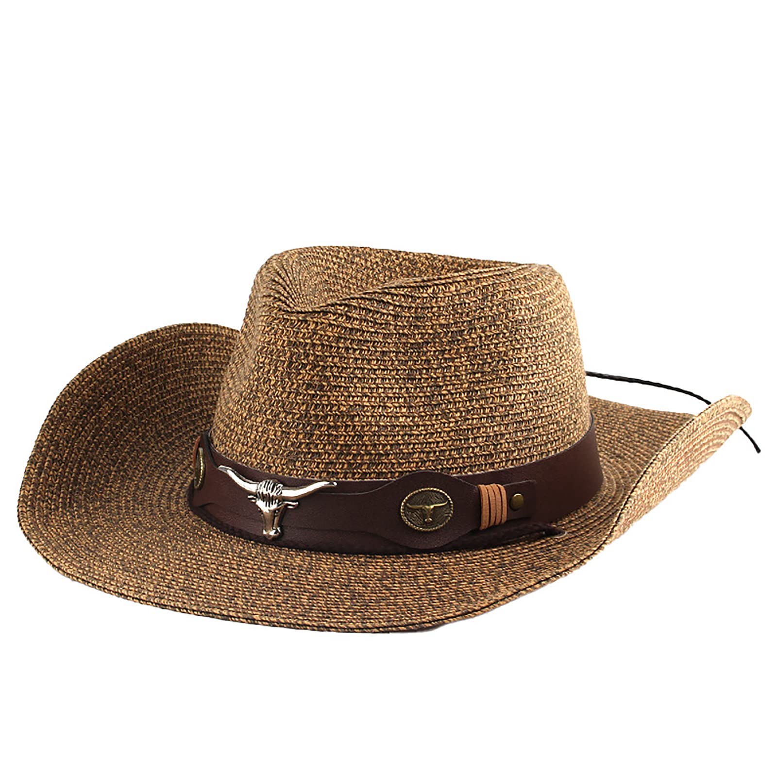 Beisto Straw Cowboy Hat for Women Straw Cowgirl Hats Beach Cowgirl Hat Western Hats for Women Vintage Cowboy Wide Brim Sun Hat Brown