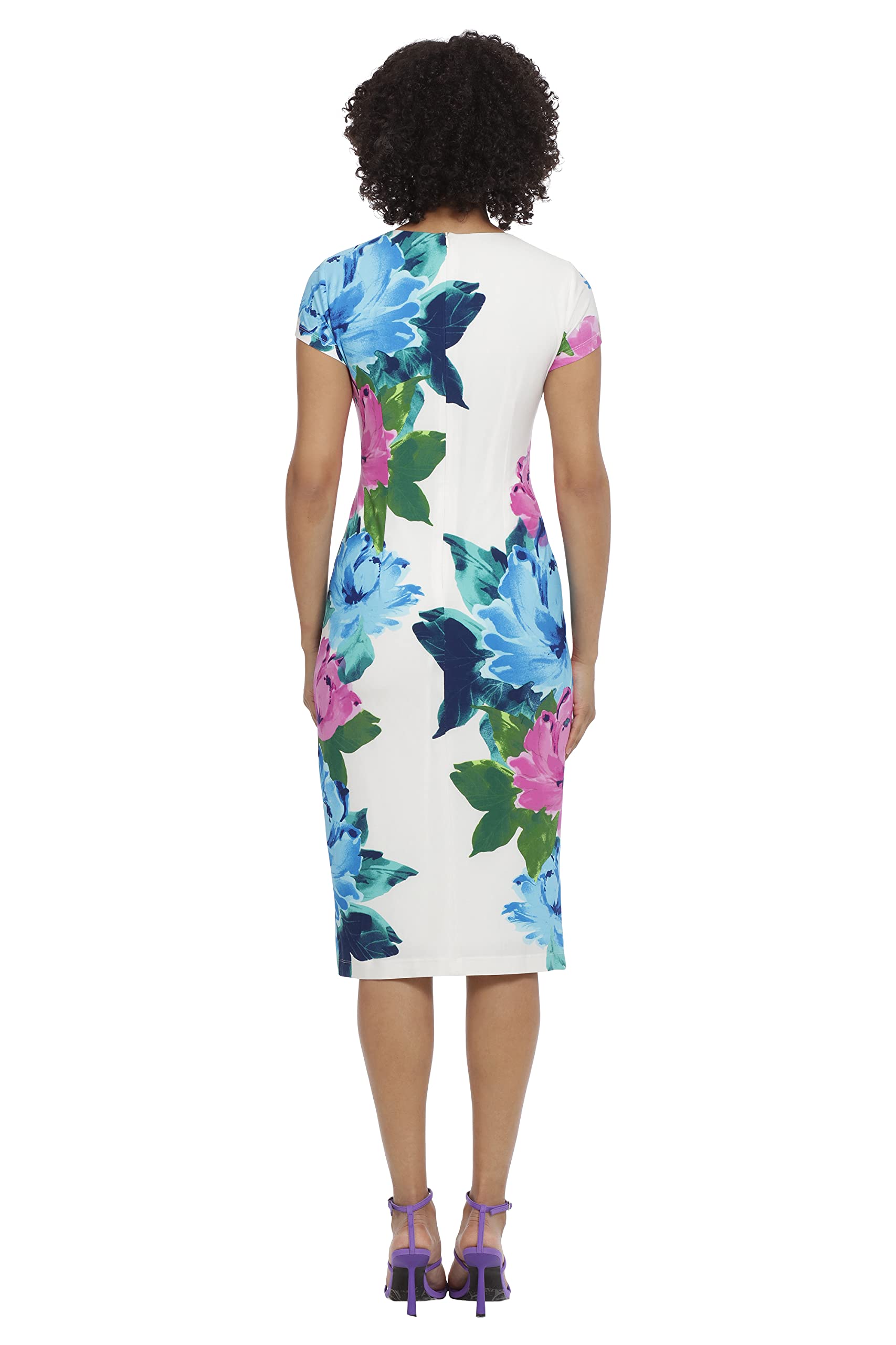 Maggy London Damen Midnight Rose Printed Langarm Midi Etuikleid Kleid