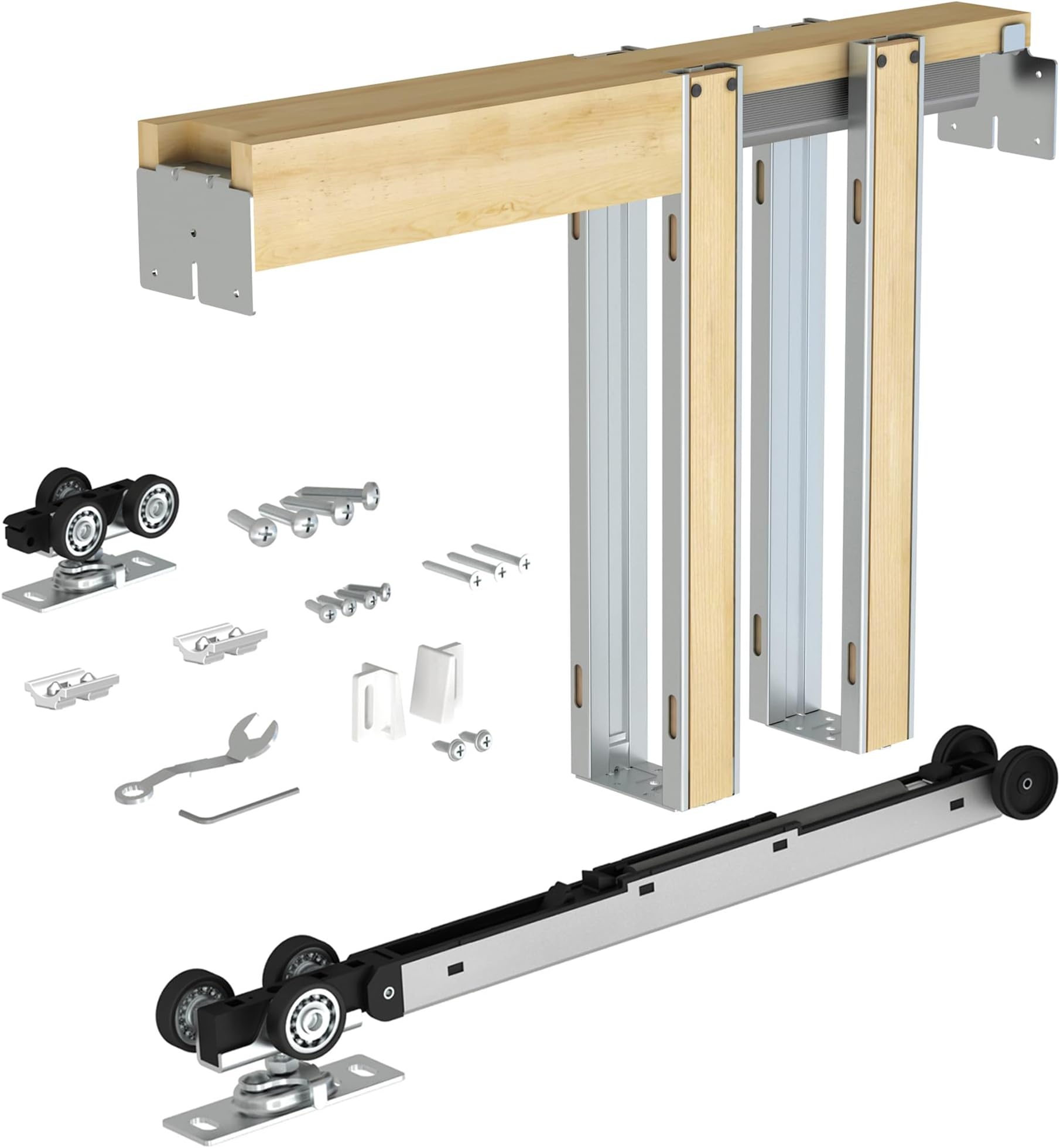 30"x80" Pocket Door Frame Kit with 88LBS Two-Way Soft-Close Mechanism, Durable, Easy to Install Hidden Door Kit, for 24" to 30"x80"
