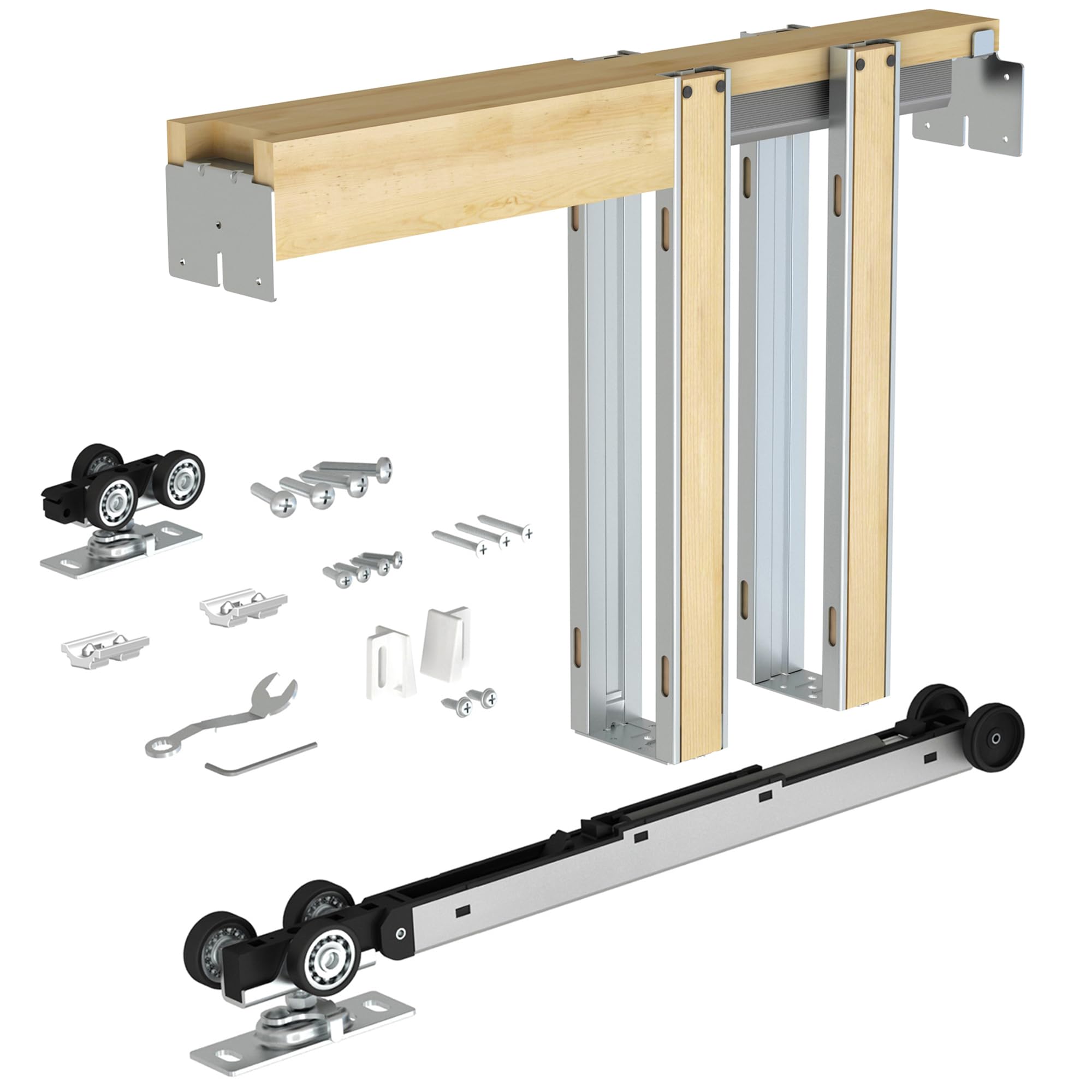 JUBEST32"x80" Pocket Door Frame Kit with 88LBS Two-Way Soft-Close Mechanism, Easy to Install Hidden Door Kit, Smoothly and Quietly